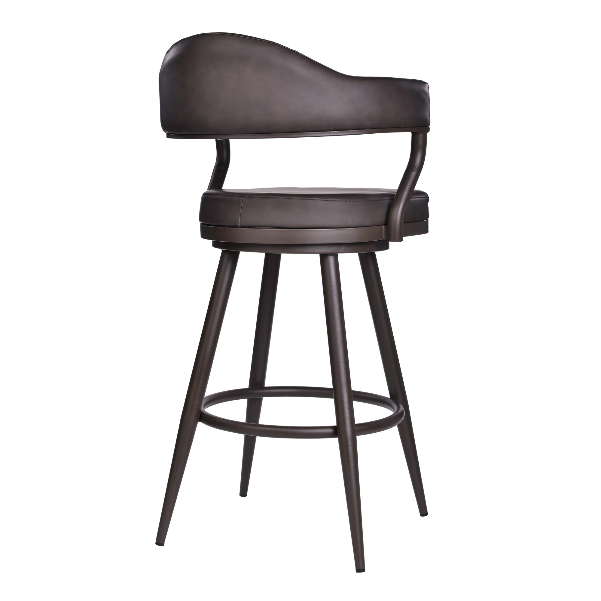 30" Brown Faux Leather And Iron Swivel Bar Height Bar Chair - Image 4