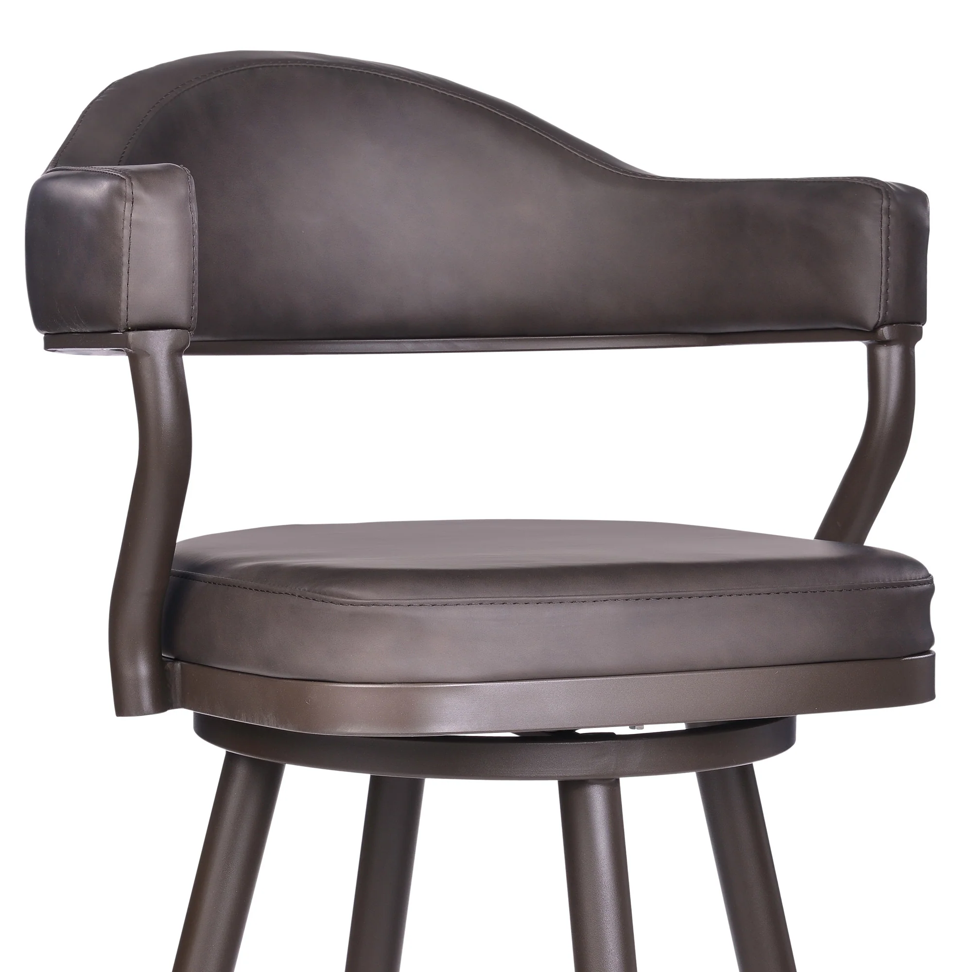 30" Brown Faux Leather And Iron Swivel Bar Height Bar Chair - Image 5