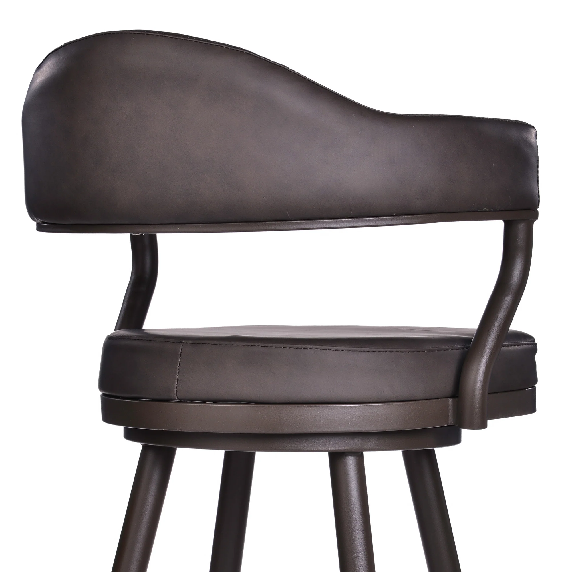 30" Brown Faux Leather And Iron Swivel Bar Height Bar Chair - Image 6