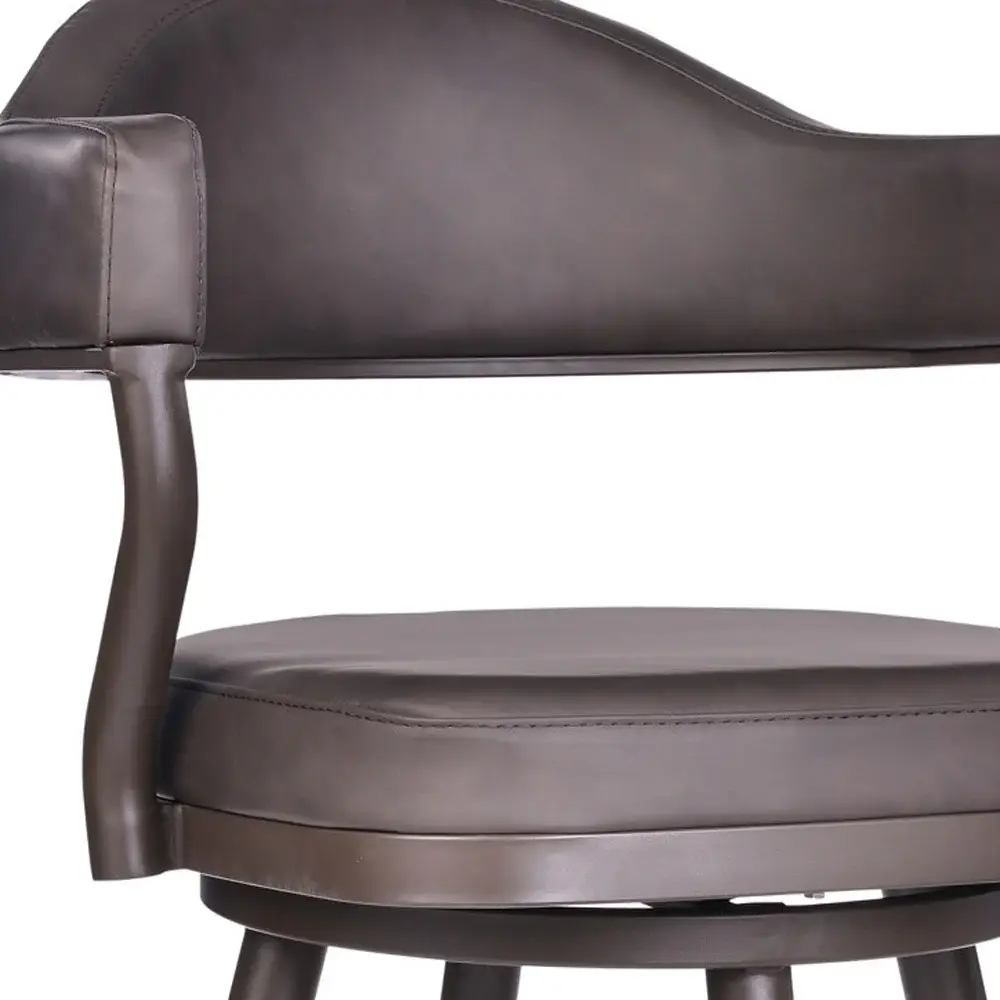 30" Brown Faux Leather And Iron Swivel Bar Height Bar Chair - Image 8