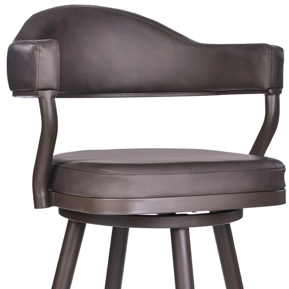 30" Brown Faux Leather And Iron Swivel Bar Height Bar Chair - Image 9
