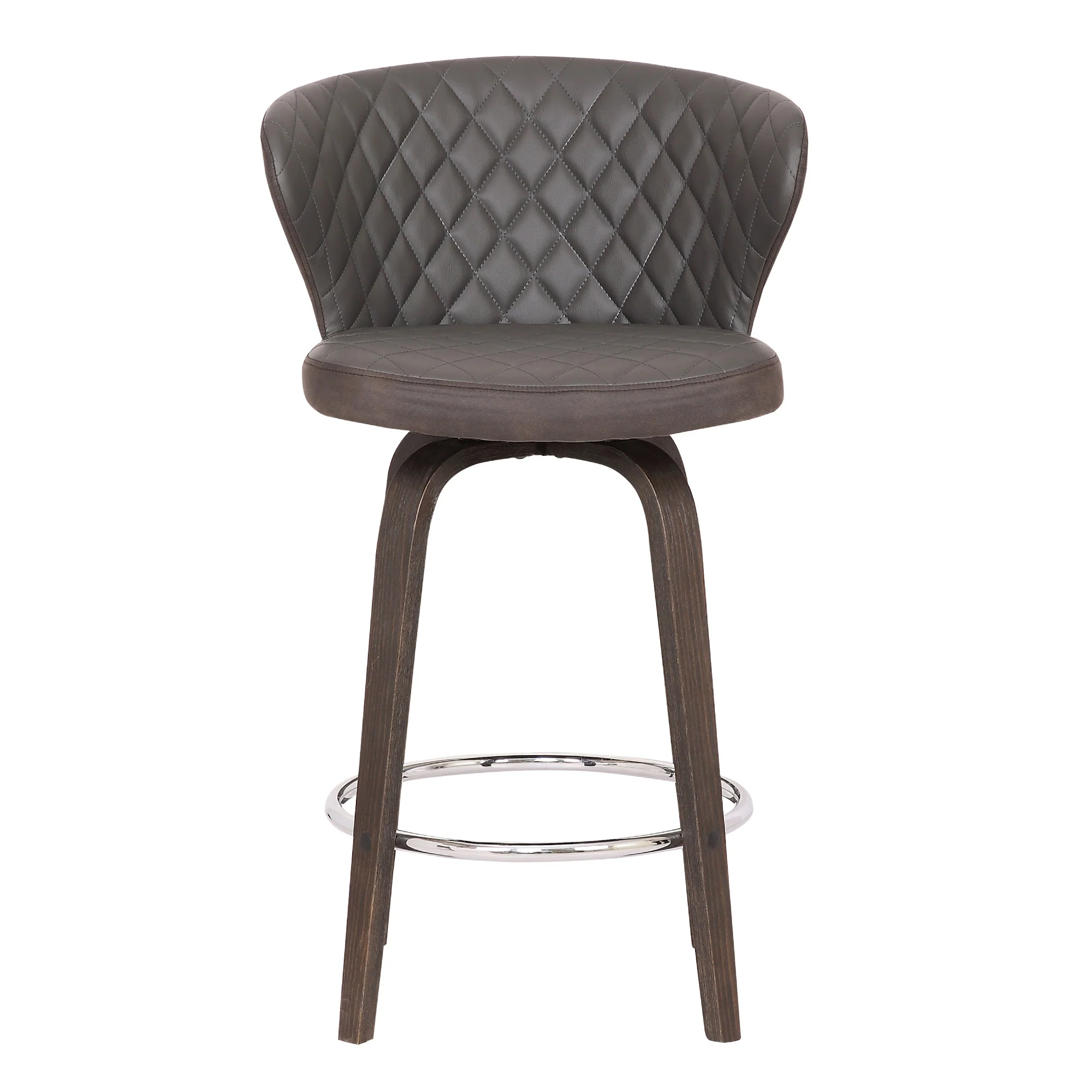 30" Brown Faux Leather And Iron Swivel Low Back Bar Height Bar Chair - Image 2