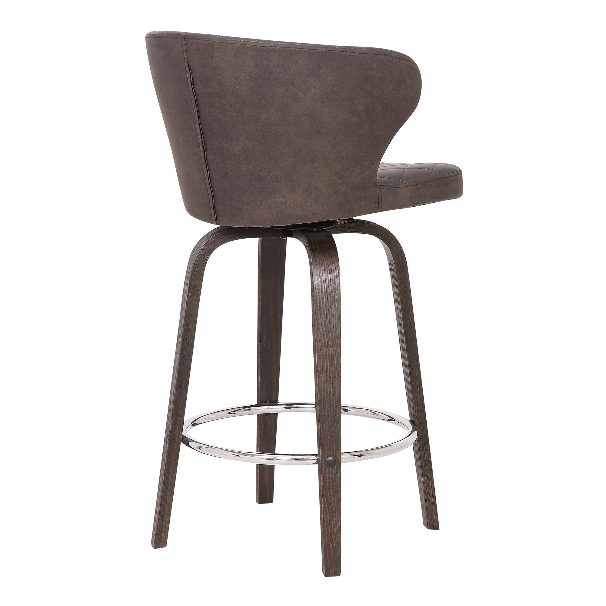 30" Brown Faux Leather And Iron Swivel Low Back Bar Height Bar Chair - Image 3