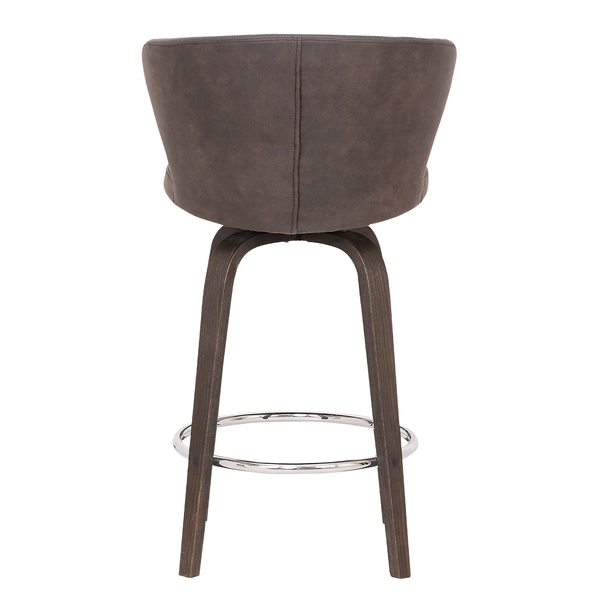 30" Brown Faux Leather And Iron Swivel Low Back Bar Height Bar Chair - Image 4