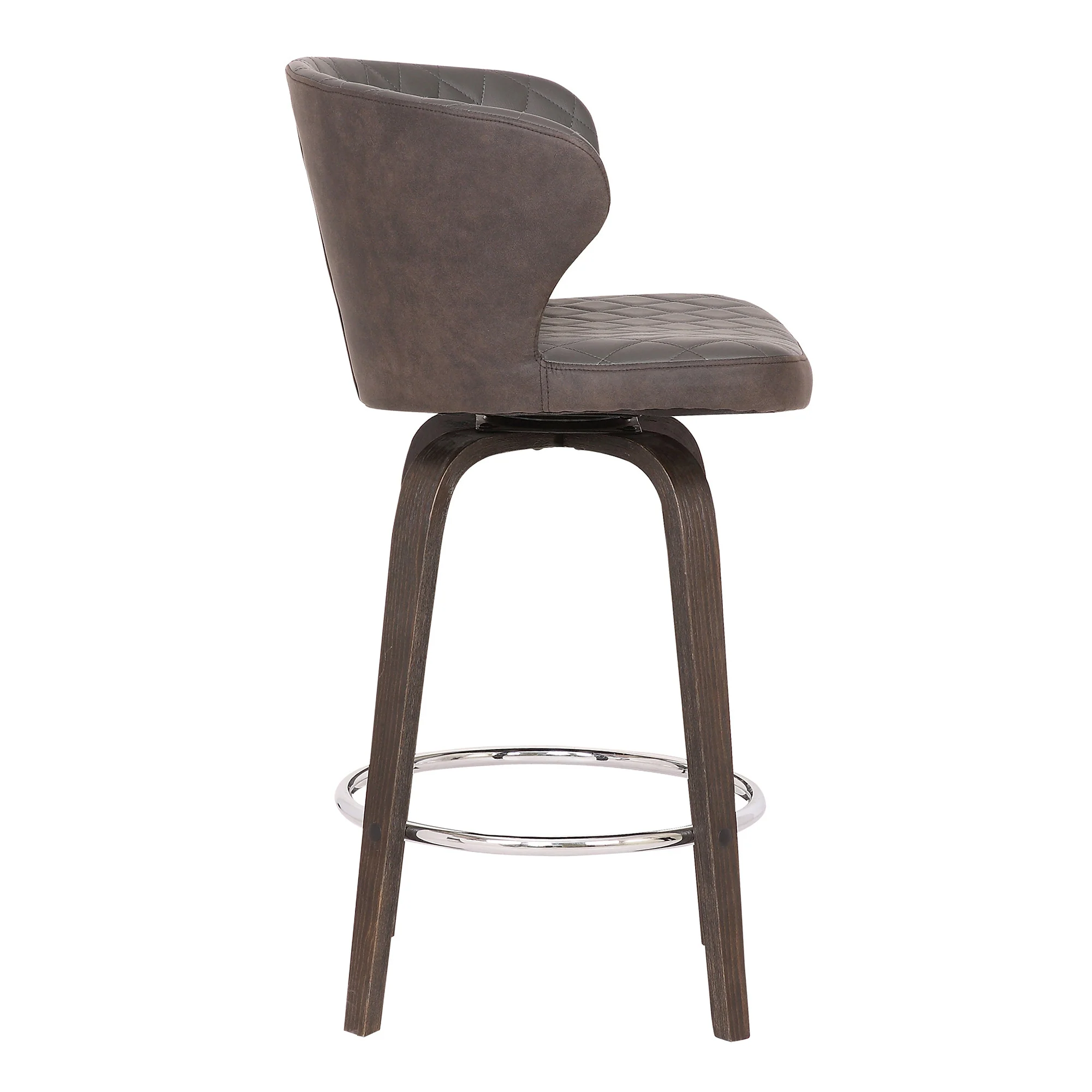 30" Brown Faux Leather And Iron Swivel Low Back Bar Height Bar Chair - Image 5