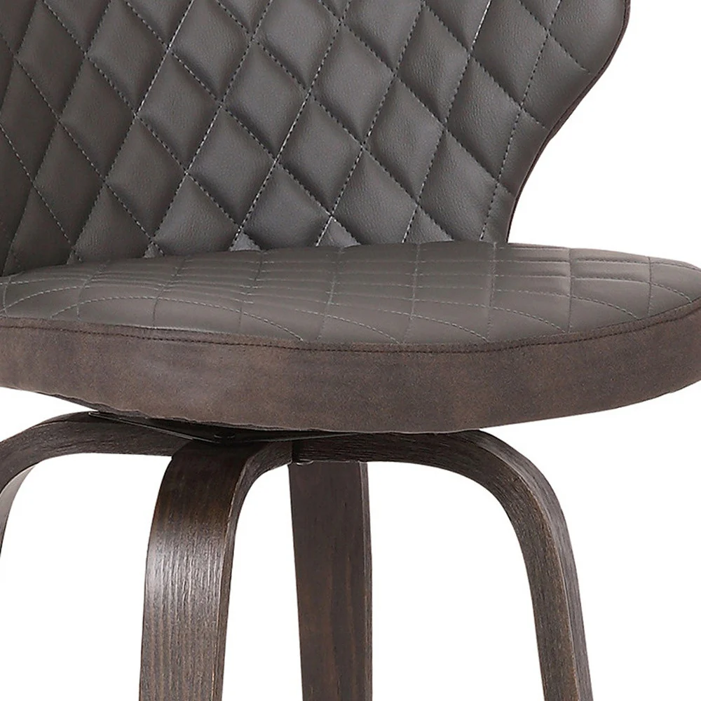 30" Brown Faux Leather And Iron Swivel Low Back Bar Height Bar Chair - Image 6