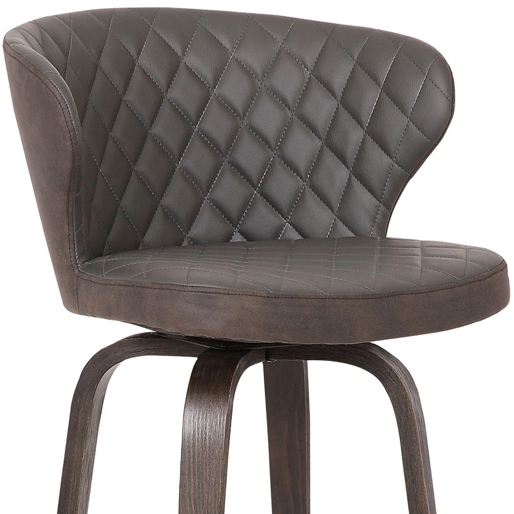 30" Brown Faux Leather And Iron Swivel Low Back Bar Height Bar Chair - Image 7