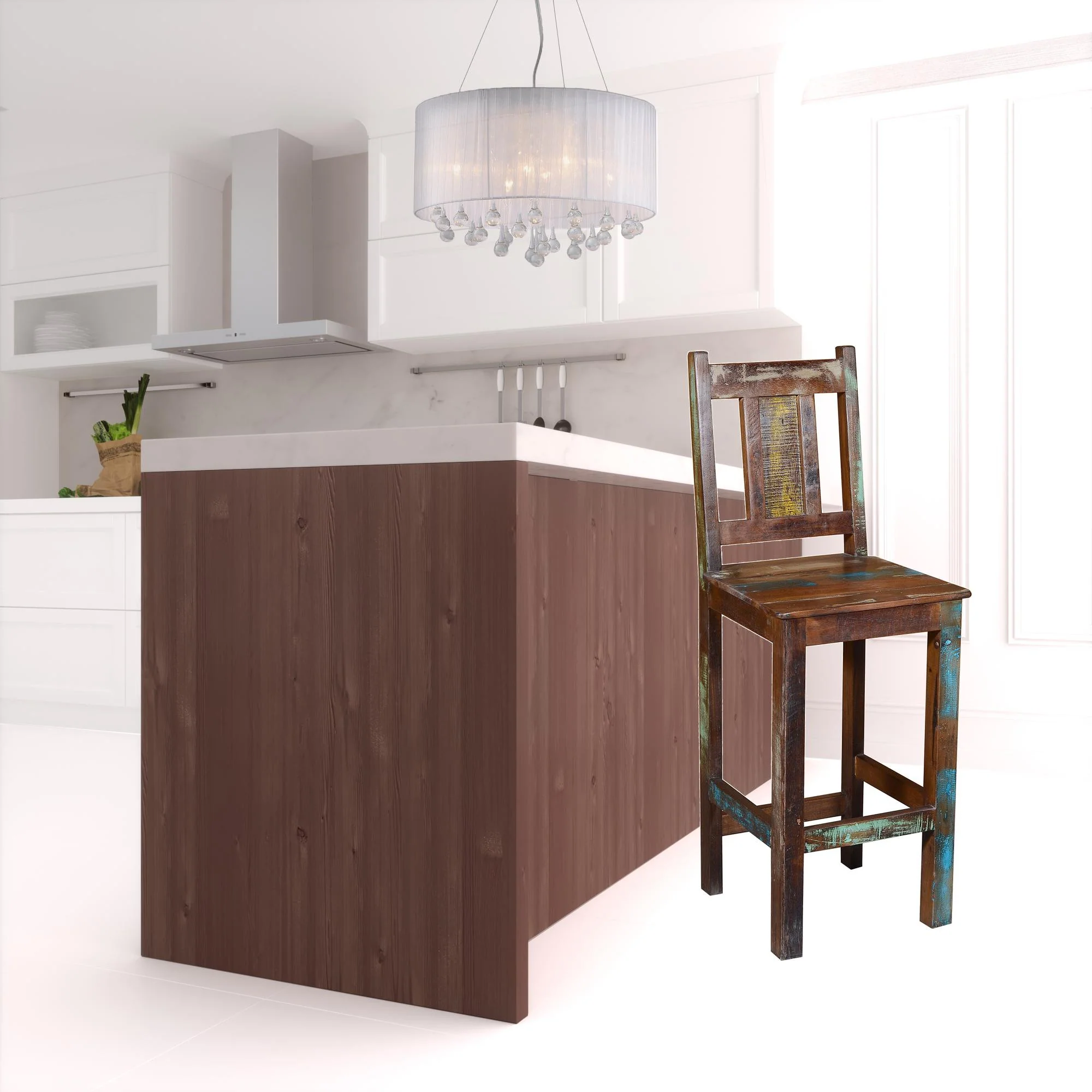 30" Brown Solid Wood Bar Height Bar Chair - Image 4