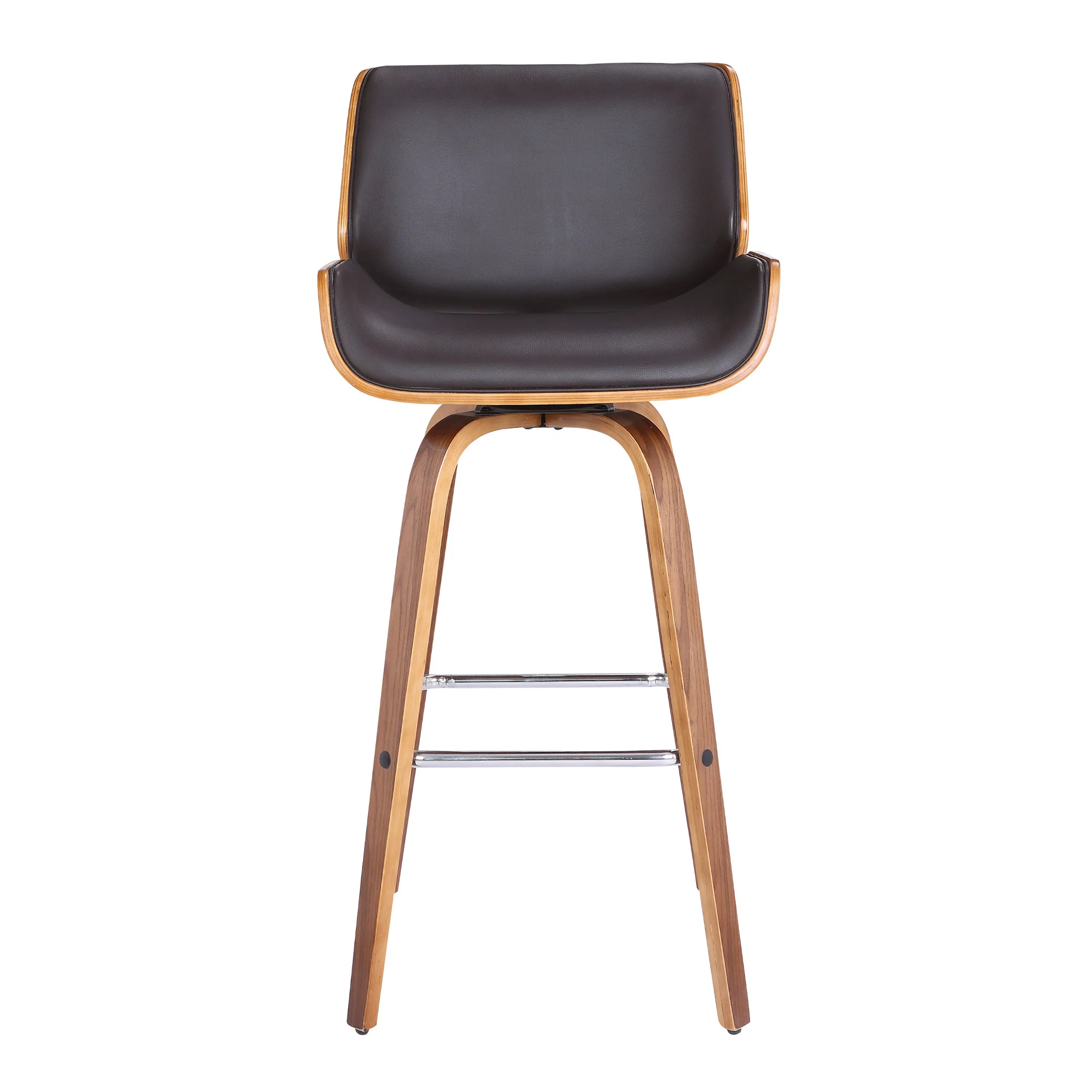 30" Brown Solid Wood Swivel Low Back Bar Height Bar Chair - Image 2