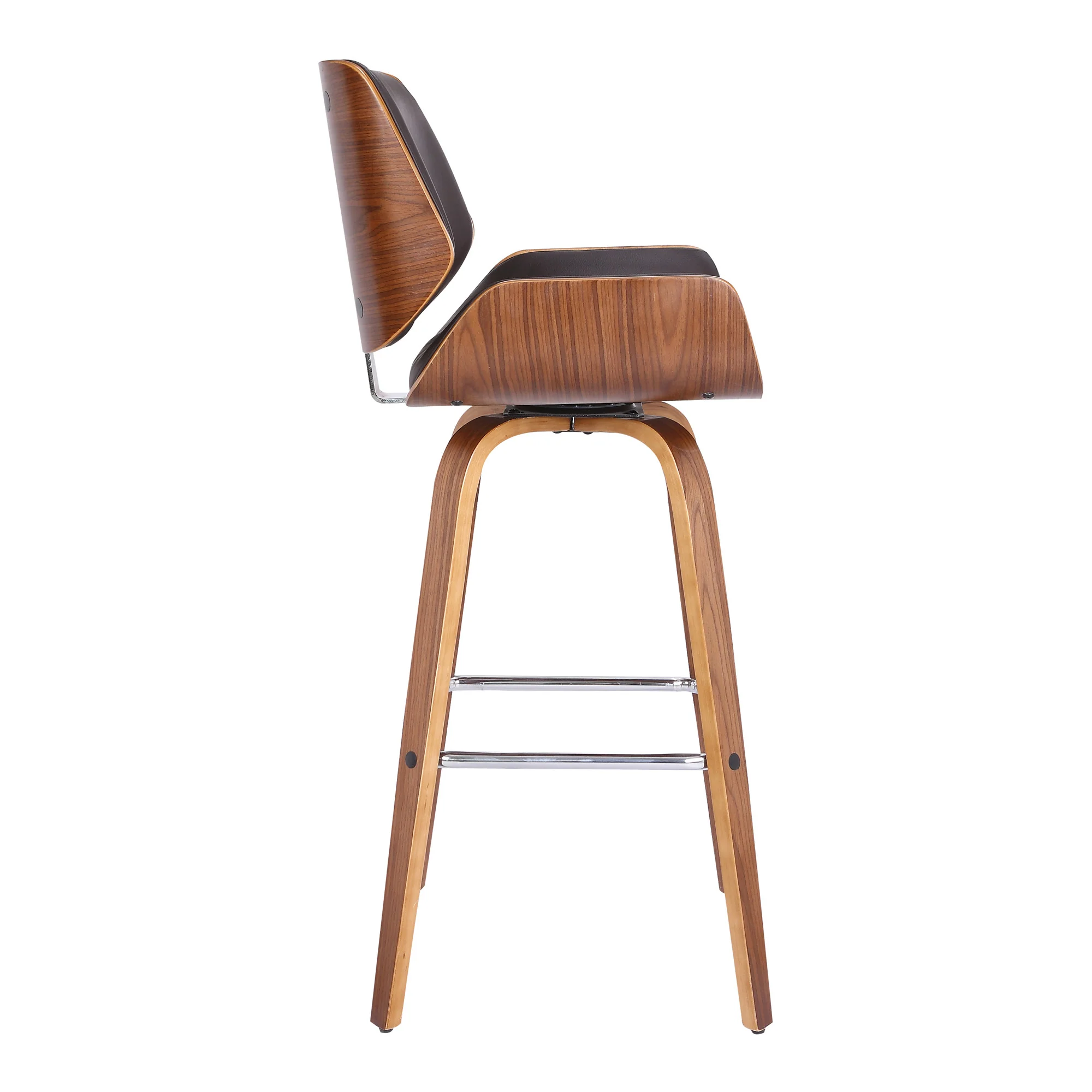 30" Brown Solid Wood Swivel Low Back Bar Height Bar Chair - Image 3