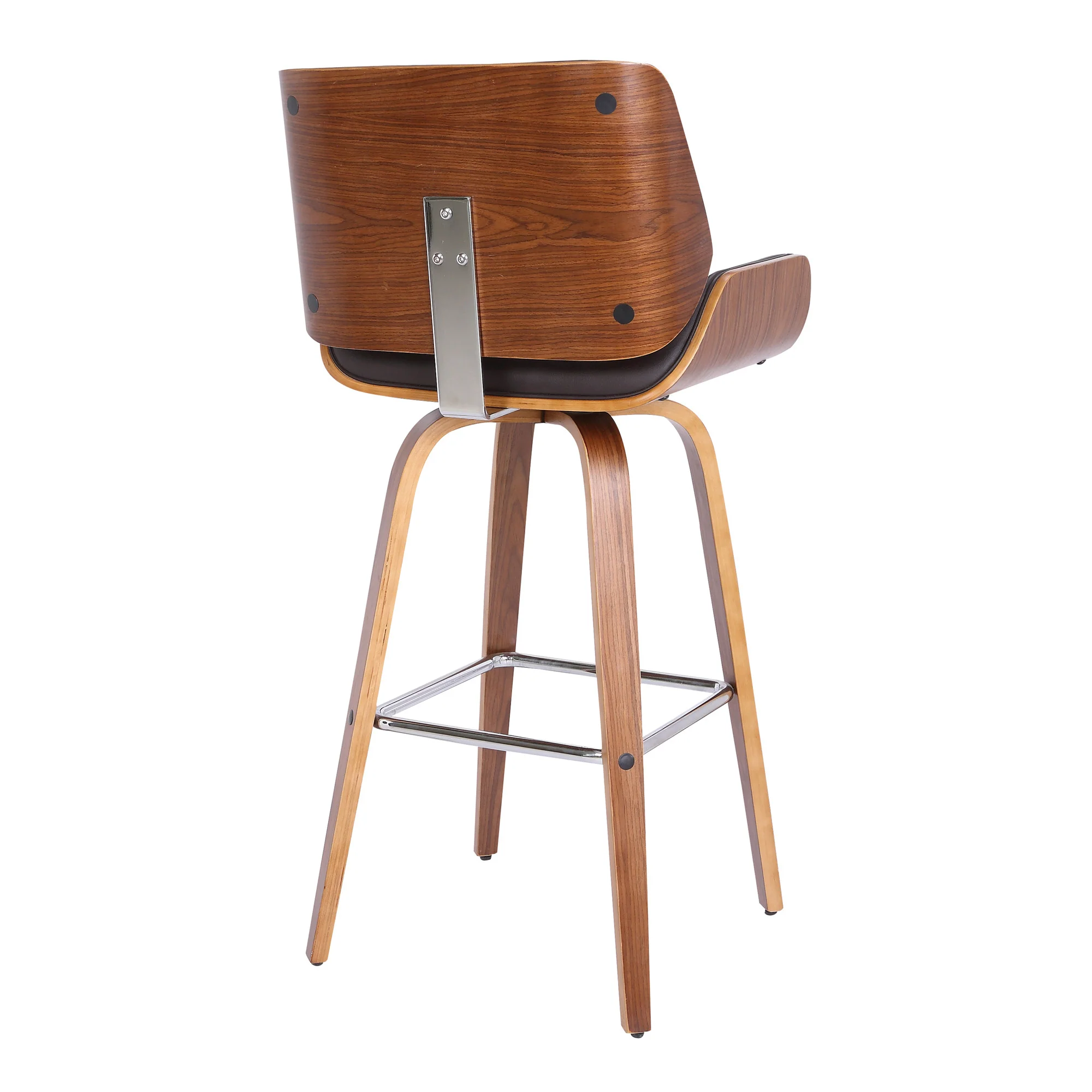 30" Brown Solid Wood Swivel Low Back Bar Height Bar Chair - Image 4