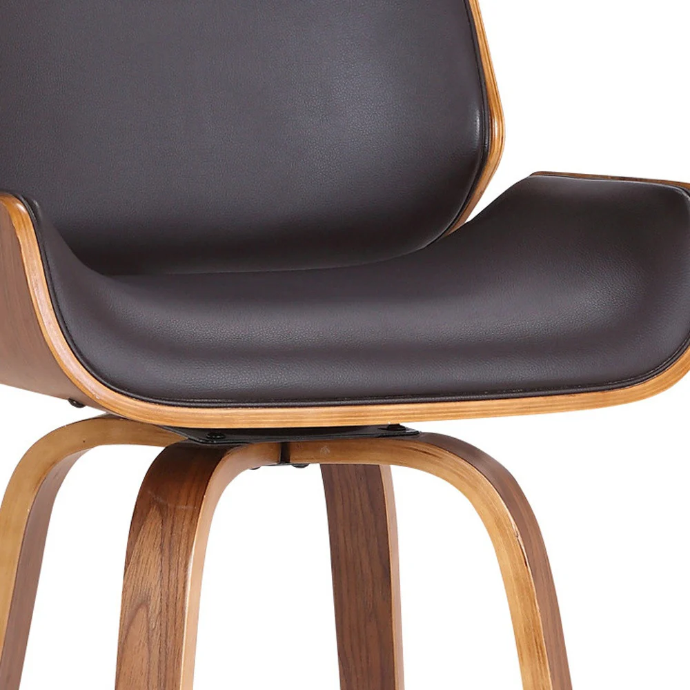30" Brown Solid Wood Swivel Low Back Bar Height Bar Chair - Image 8