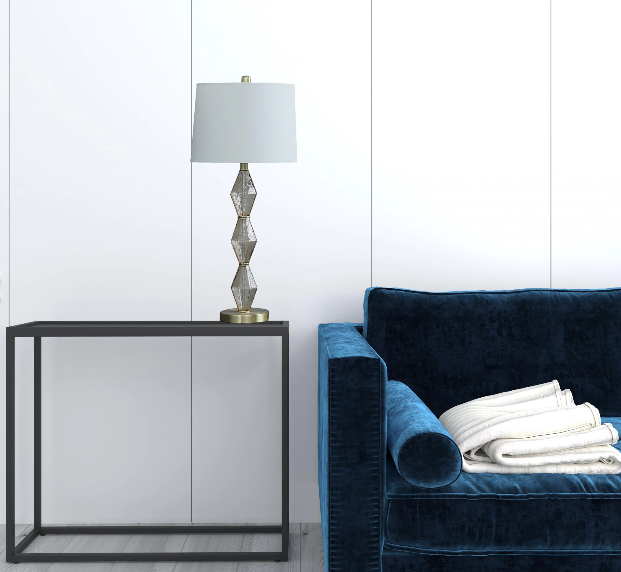 30" Brushed Gold Geo Glass Table Lamp With Shade - Image 3