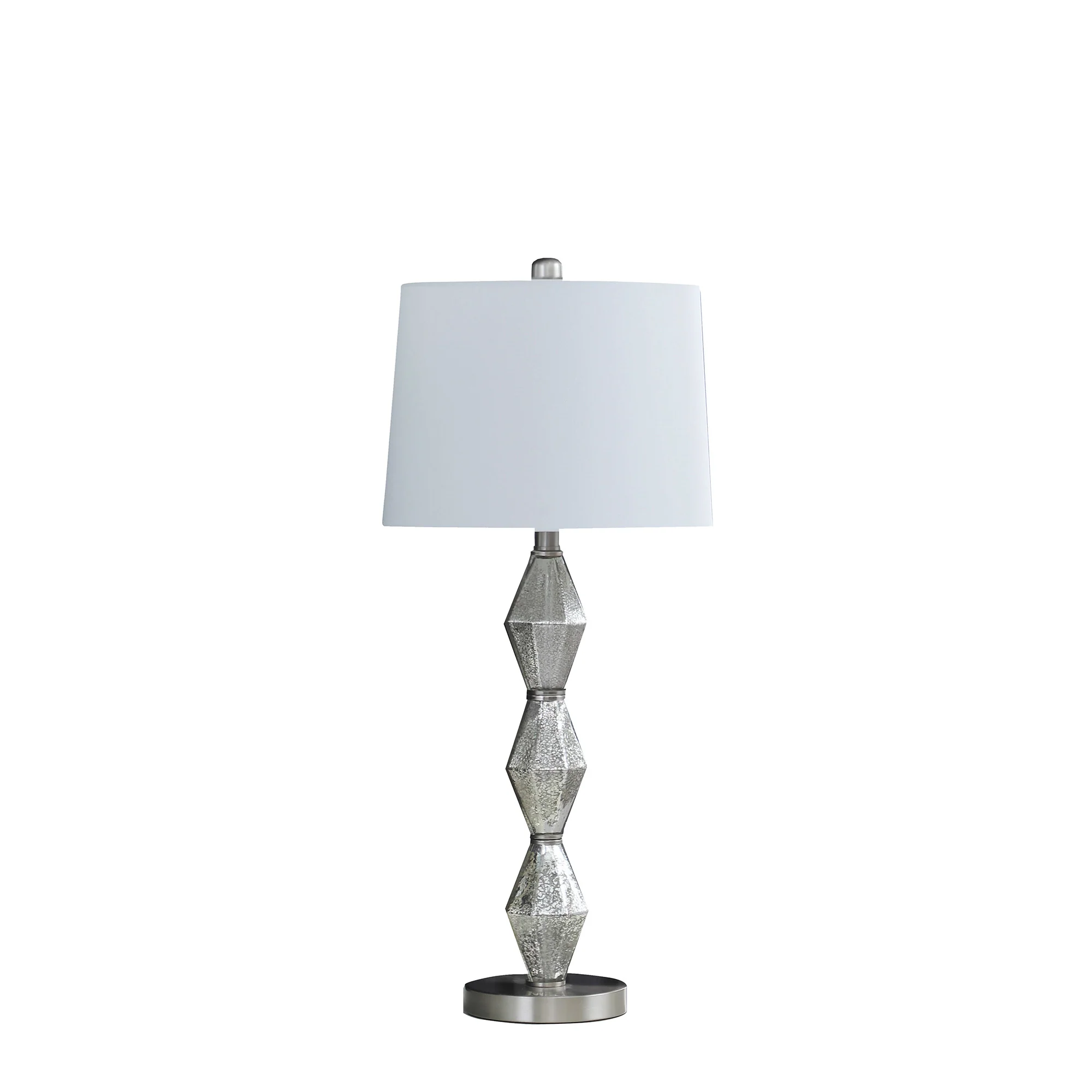 30" Brushed Silver Geo Glass Table Lamp With White Shade - Image 2
