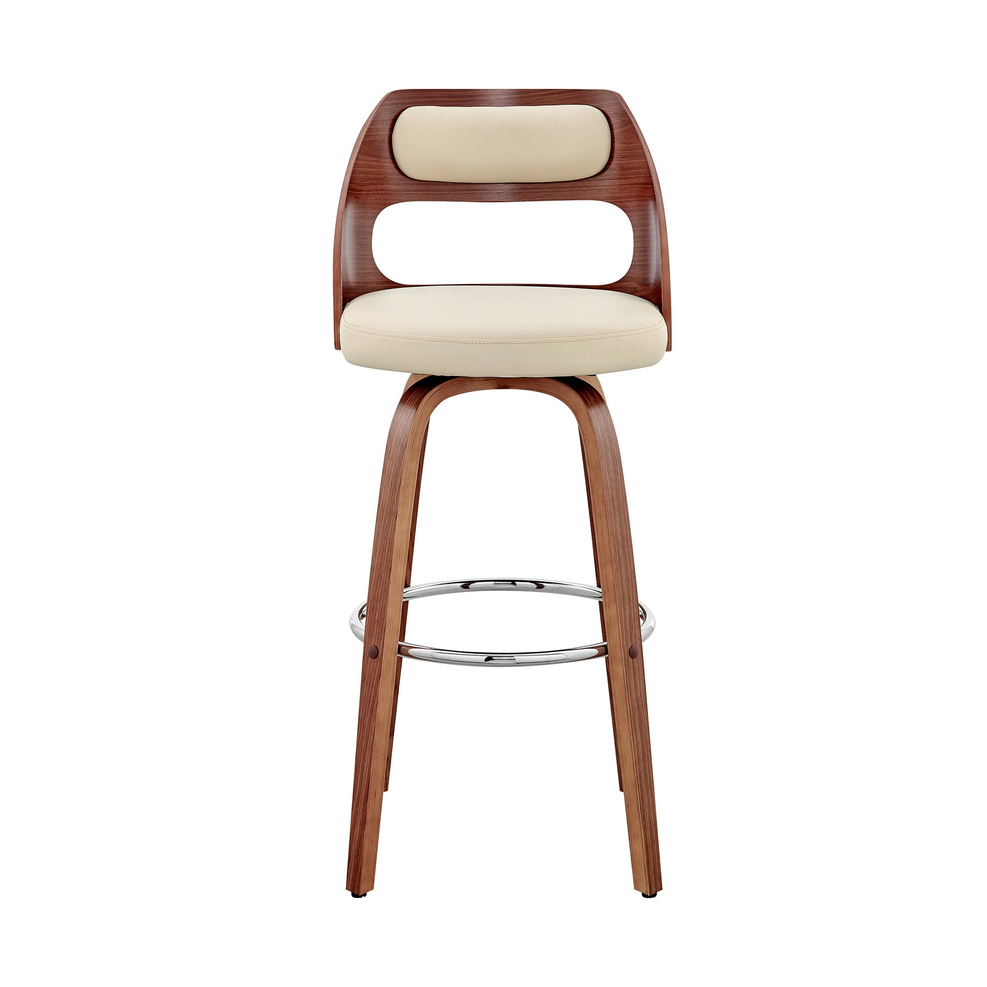 30" Cream And Brown Swivel Bar Chair - Image 2