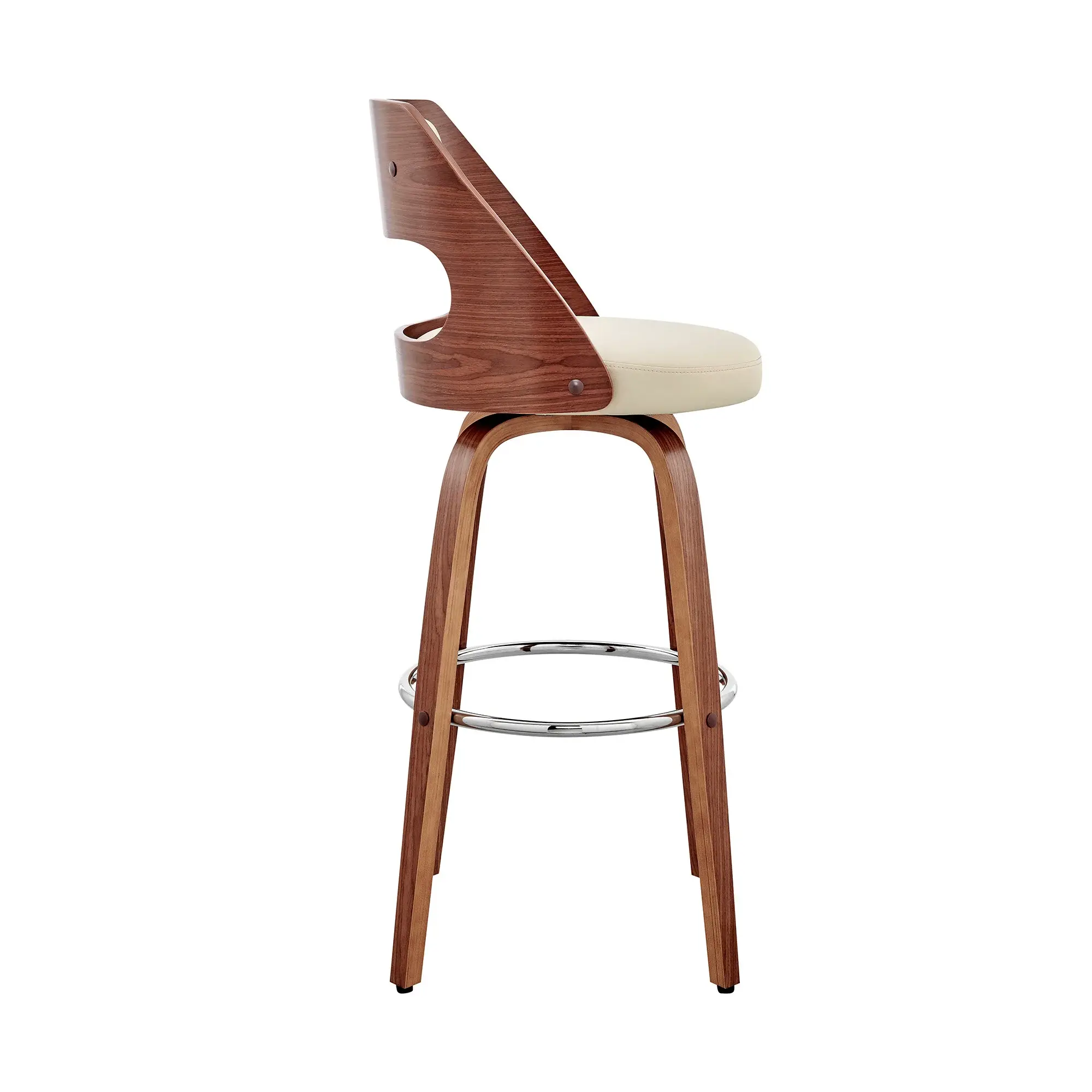 30" Cream And Brown Swivel Bar Chair - Image 3