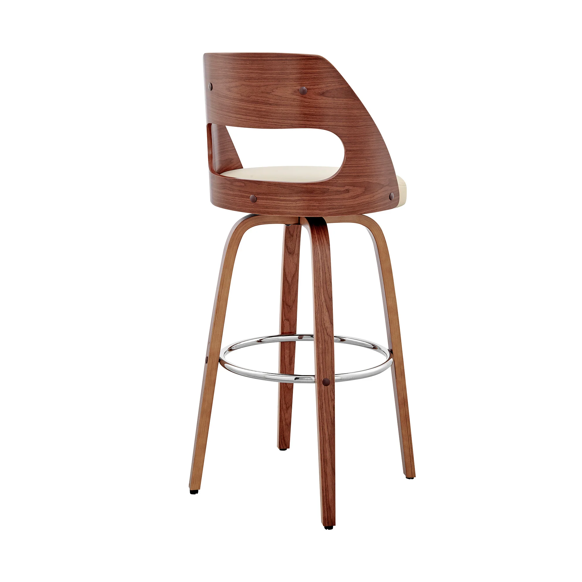 30" Cream And Brown Swivel Bar Chair - Image 4