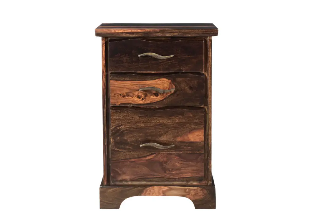 30" Dark Brown Solid Wood Three Drawer Live Edge Filing Cabinet - Image 3