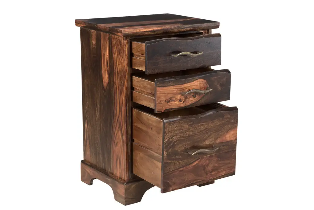 30" Dark Brown Solid Wood Three Drawer Live Edge Filing Cabinet - Image 5
