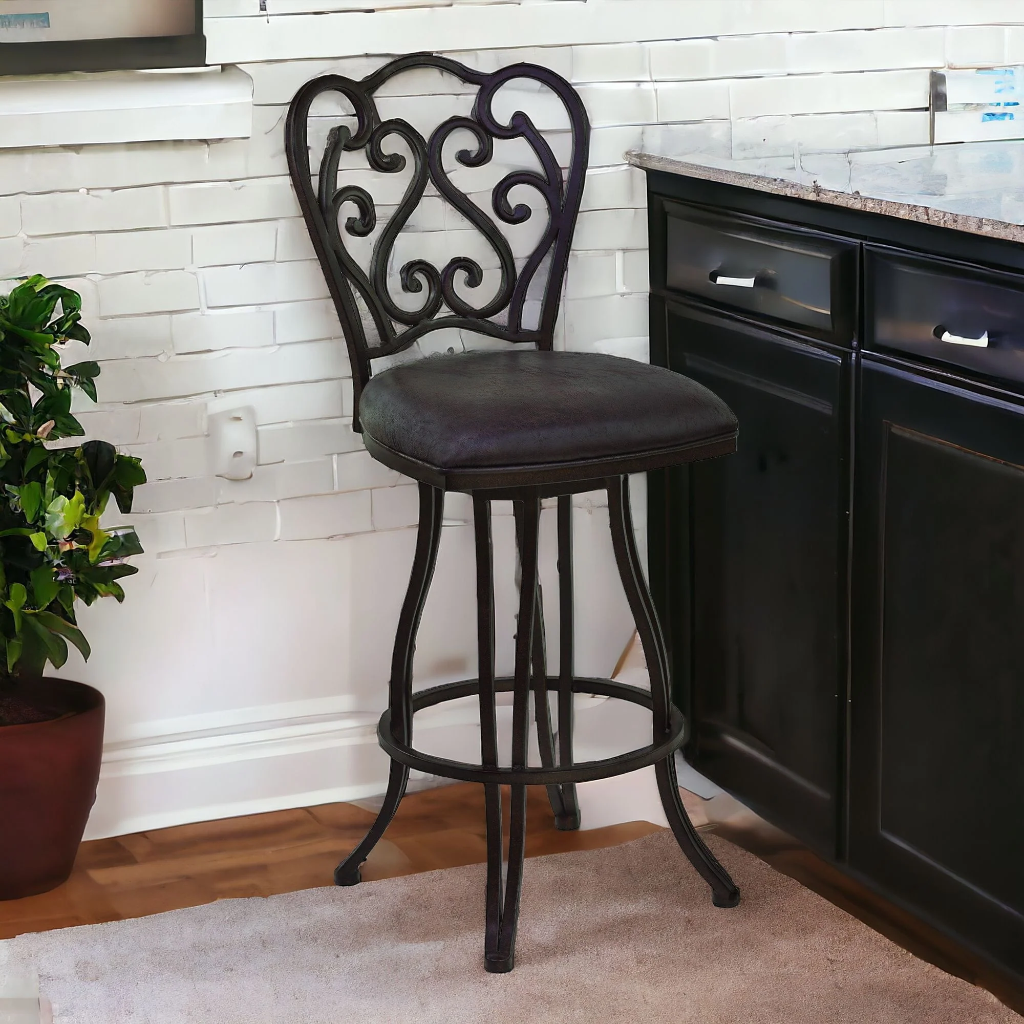 30" Espresso Iron Swivel Bar Height Bar Chair - Image 3