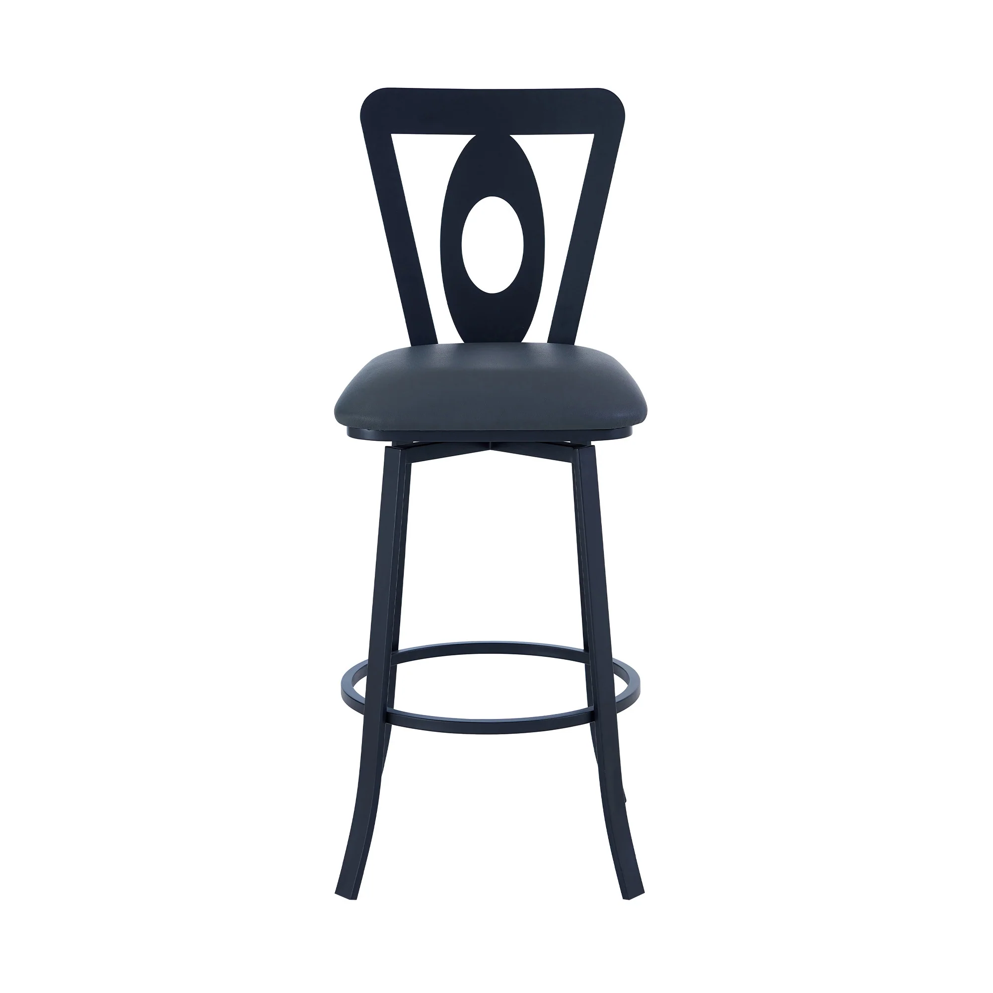 30" Gray And Black Faux Leather And Iron Swivel Bar Height Bar Chair - Image 2