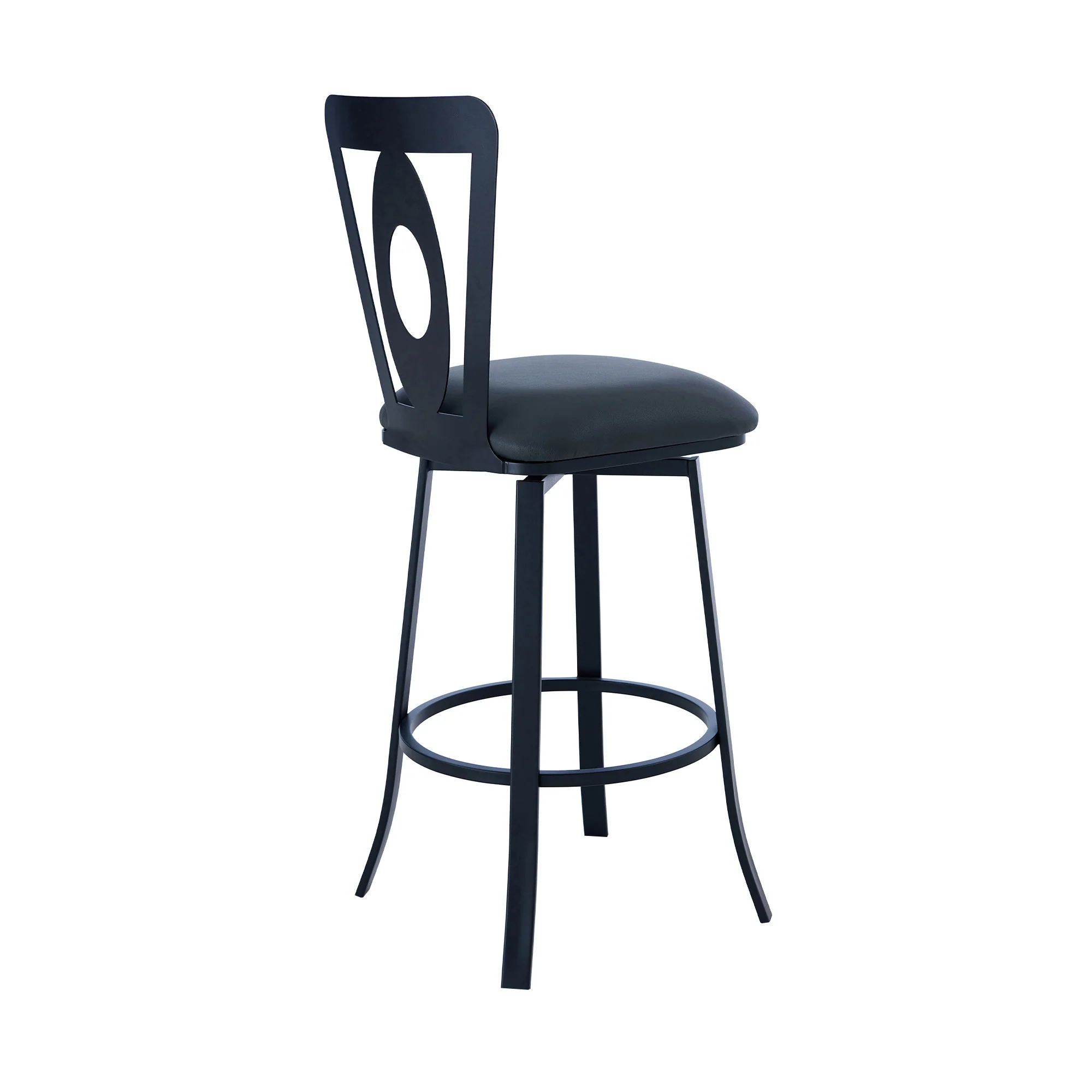 30" Gray And Black Faux Leather And Iron Swivel Bar Height Bar Chair - Image 3