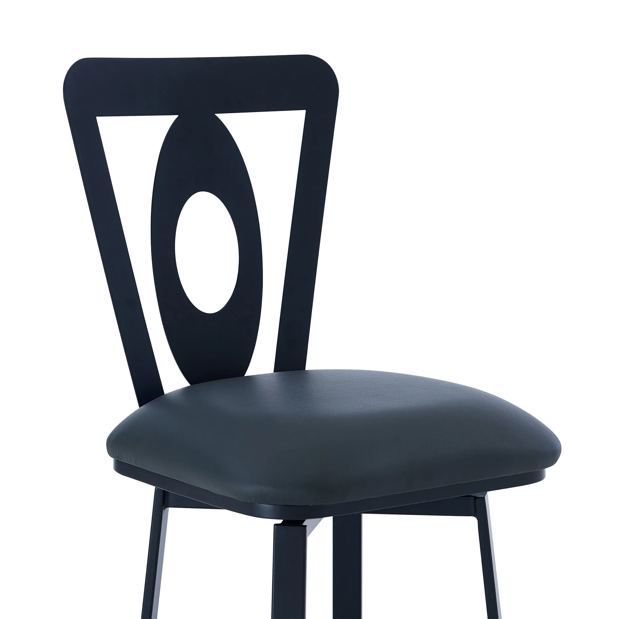 30" Gray And Black Faux Leather And Iron Swivel Bar Height Bar Chair - Image 4