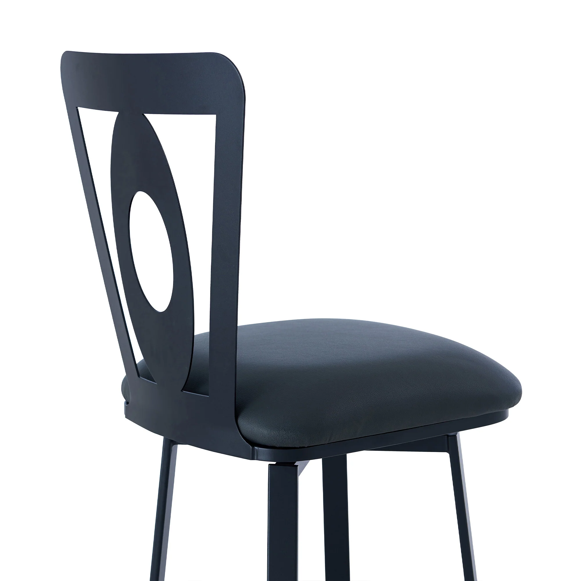 30" Gray And Black Faux Leather And Iron Swivel Bar Height Bar Chair - Image 5
