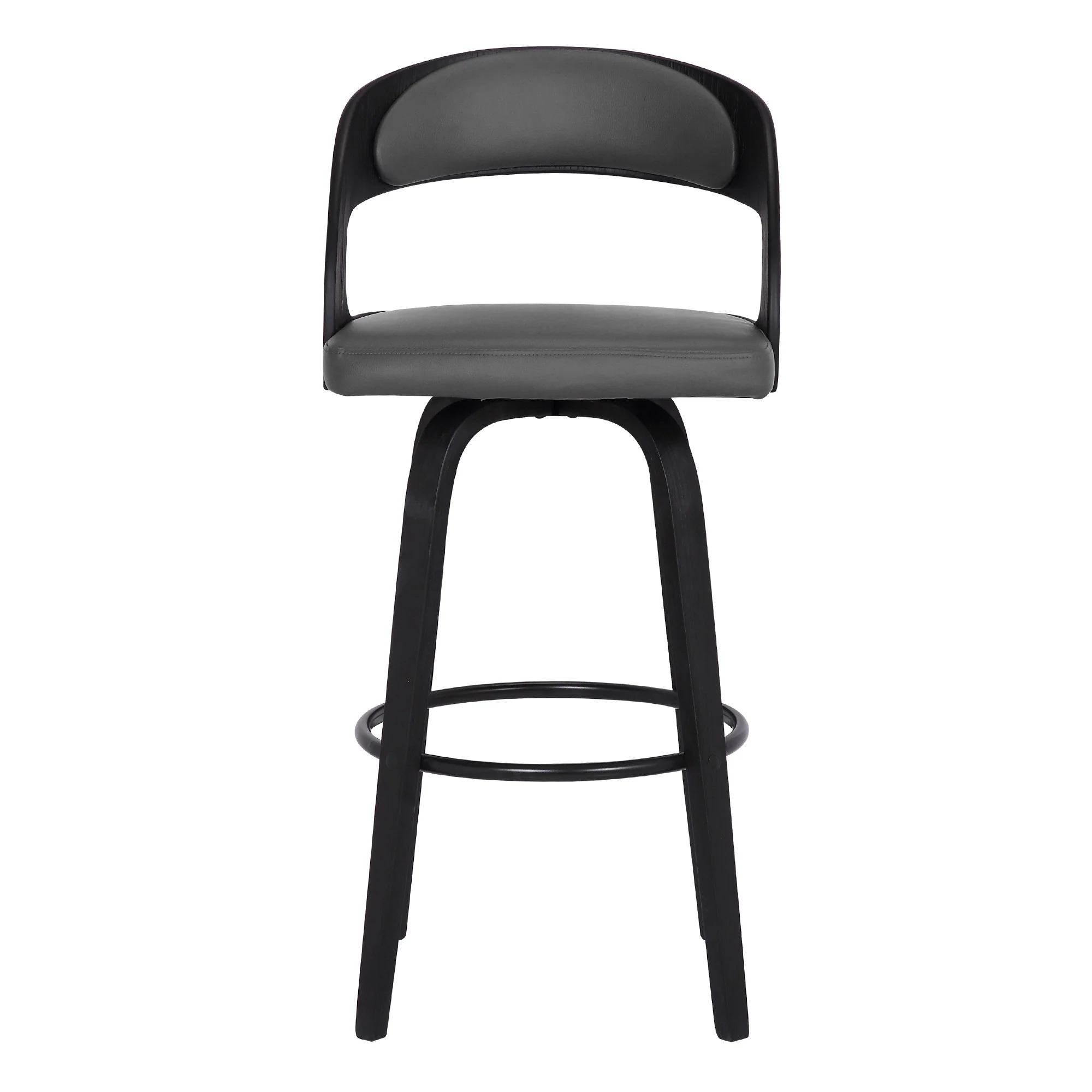 30" Gray And Black Iron Swivel Low Back Bar Height Bar Chair - Image 3