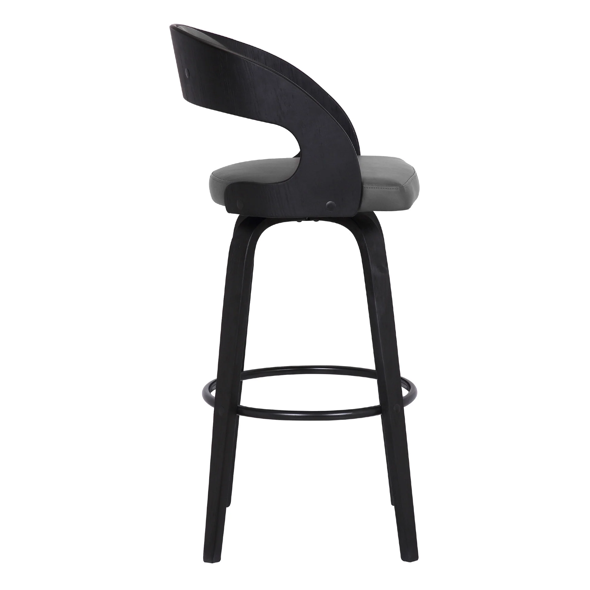 30" Gray And Black Iron Swivel Low Back Bar Height Bar Chair - Image 4