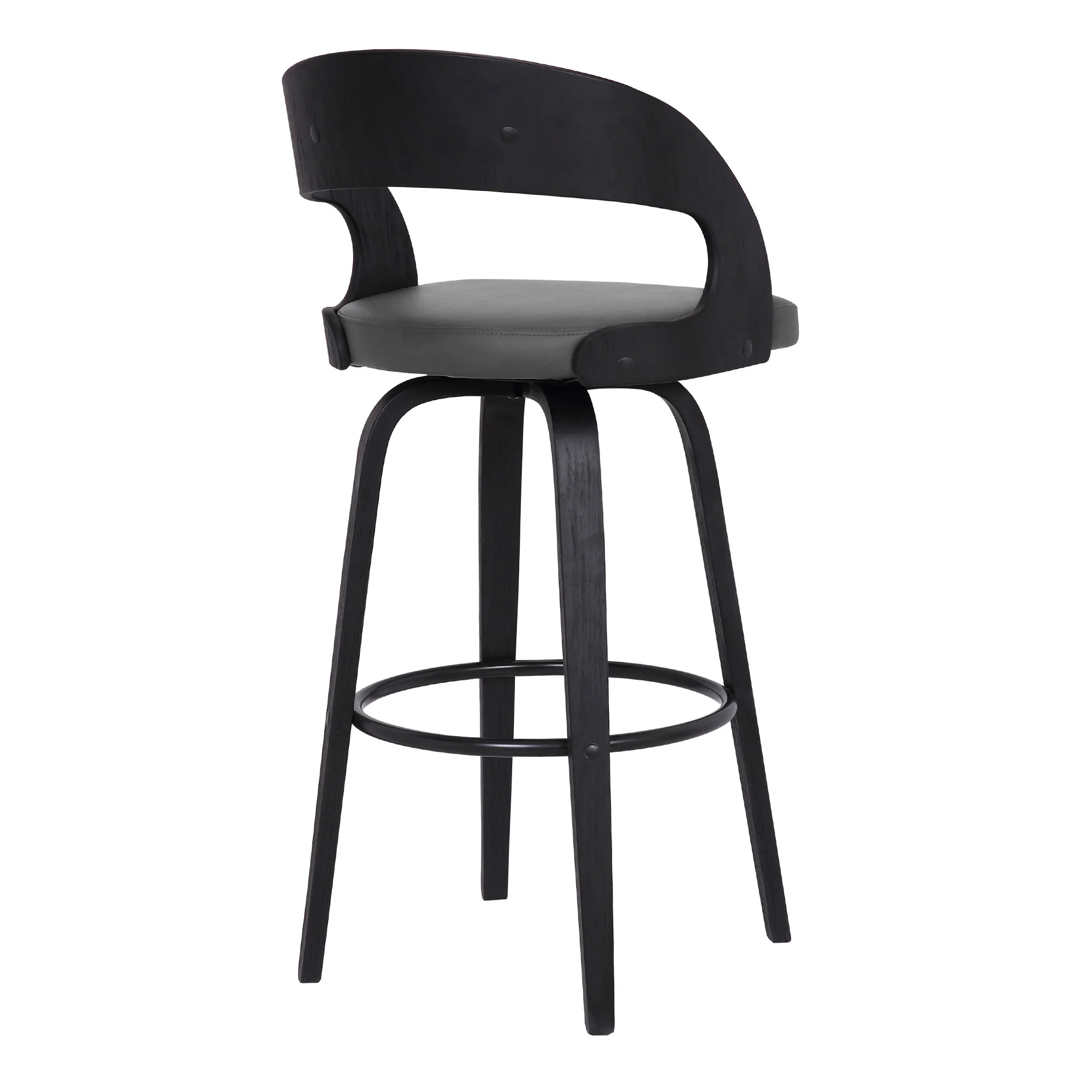 30" Gray And Black Iron Swivel Low Back Bar Height Bar Chair - Image 5