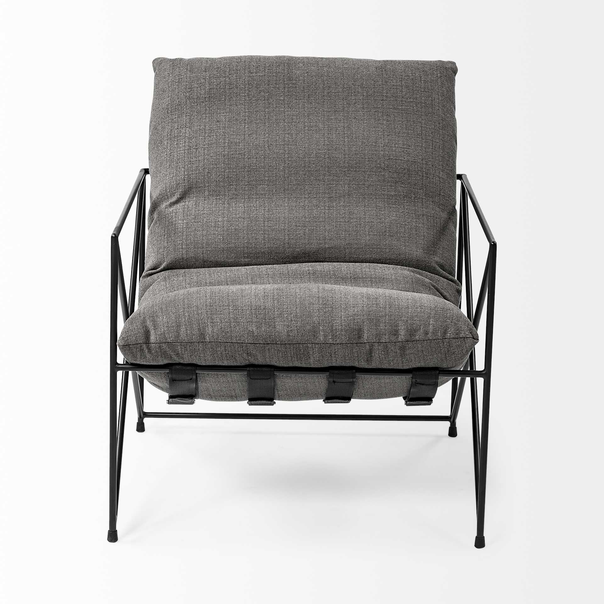 30" Gray And Black Linen Lounge Chair - Image 3
