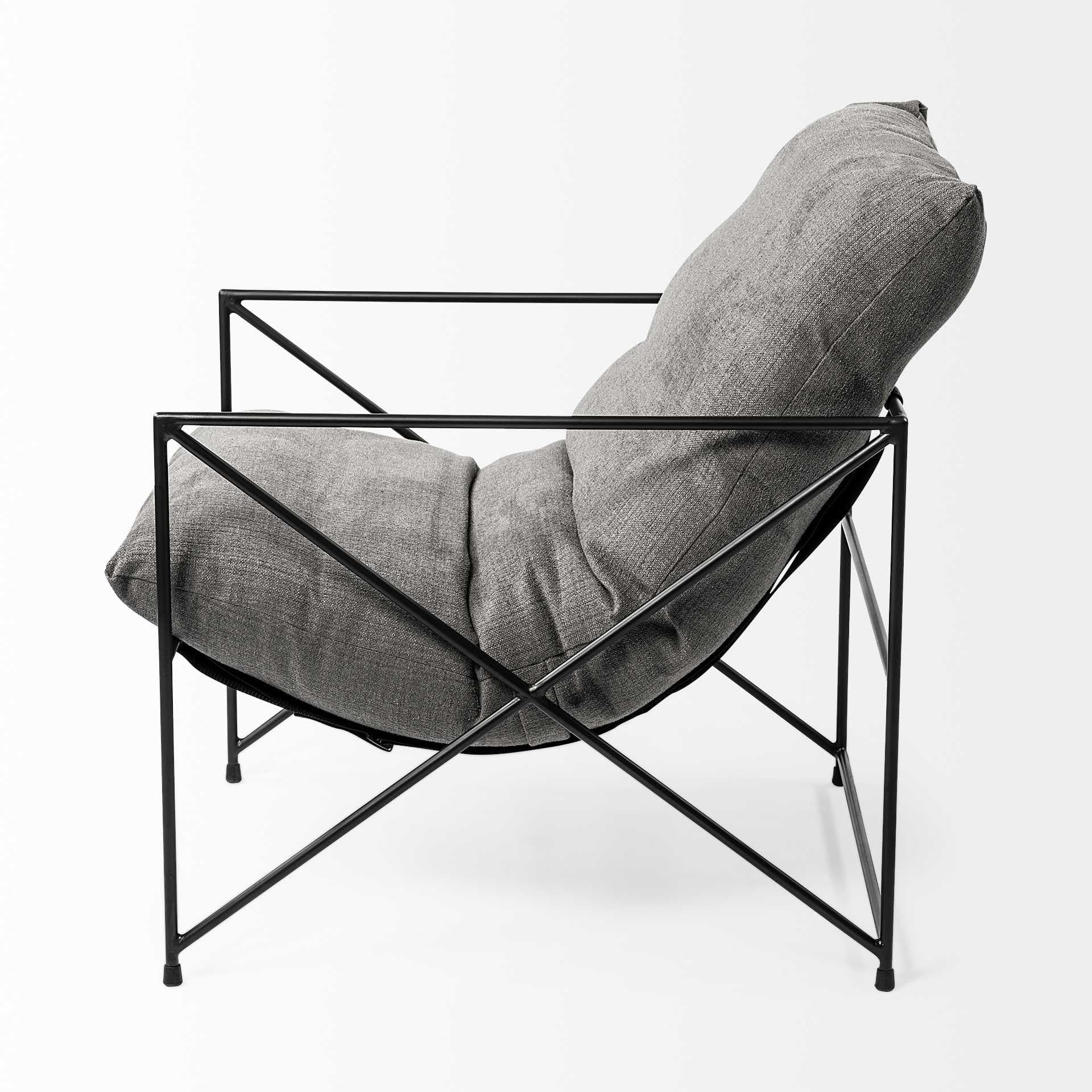 30" Gray And Black Linen Lounge Chair - Image 4