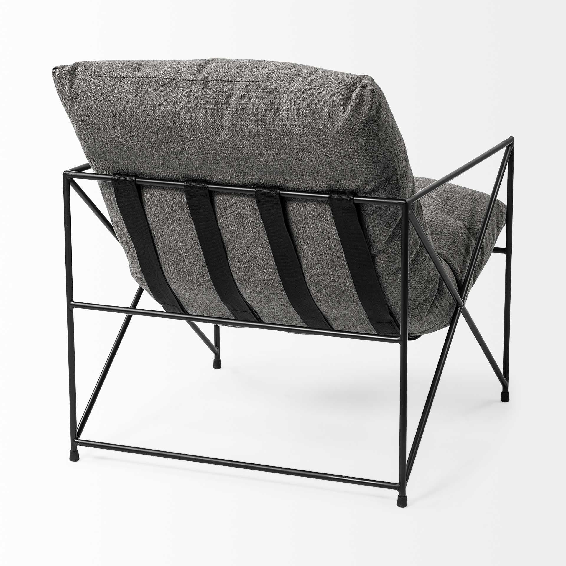 30" Gray And Black Linen Lounge Chair - Image 6