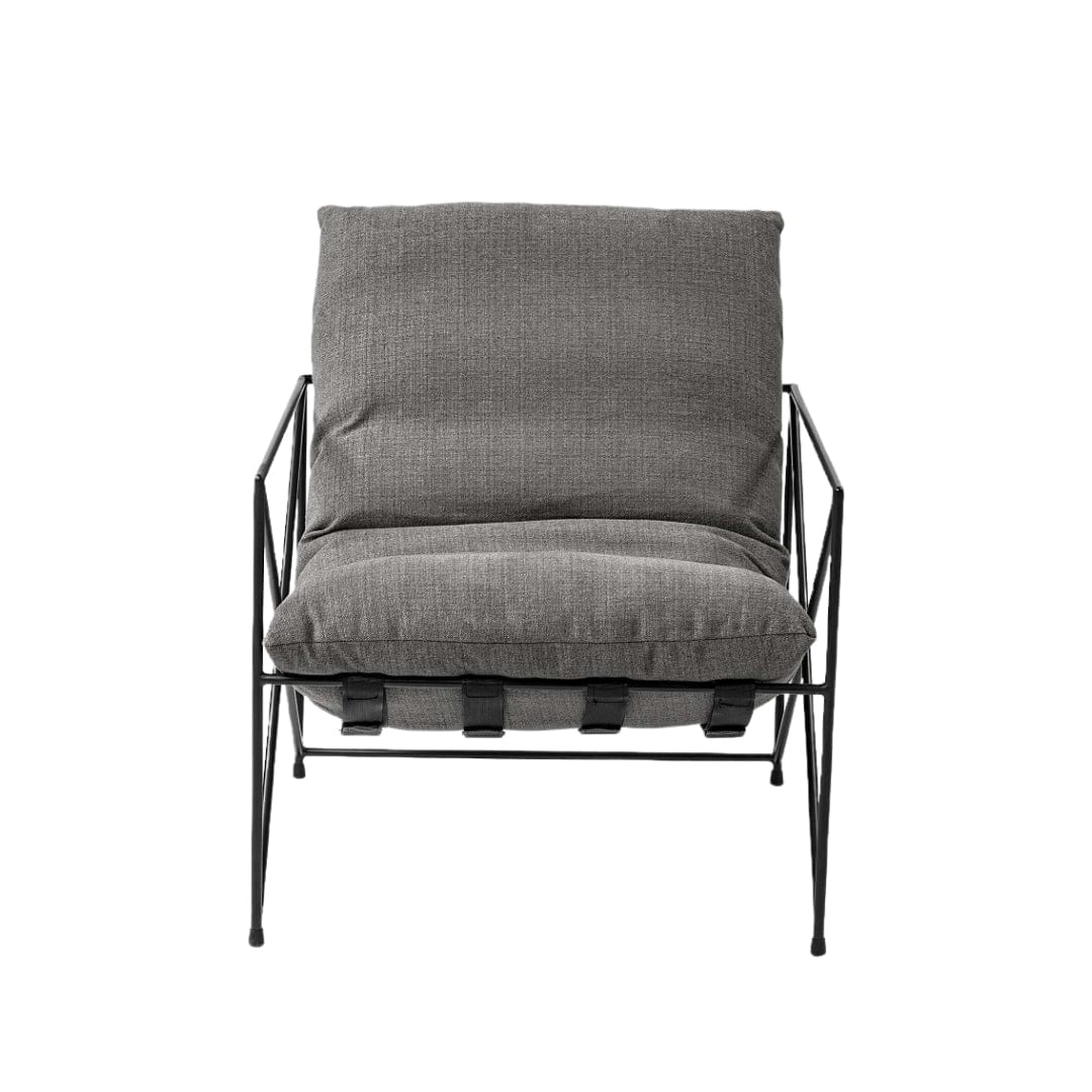 30" Gray And Black Linen Lounge Chair - Image 7