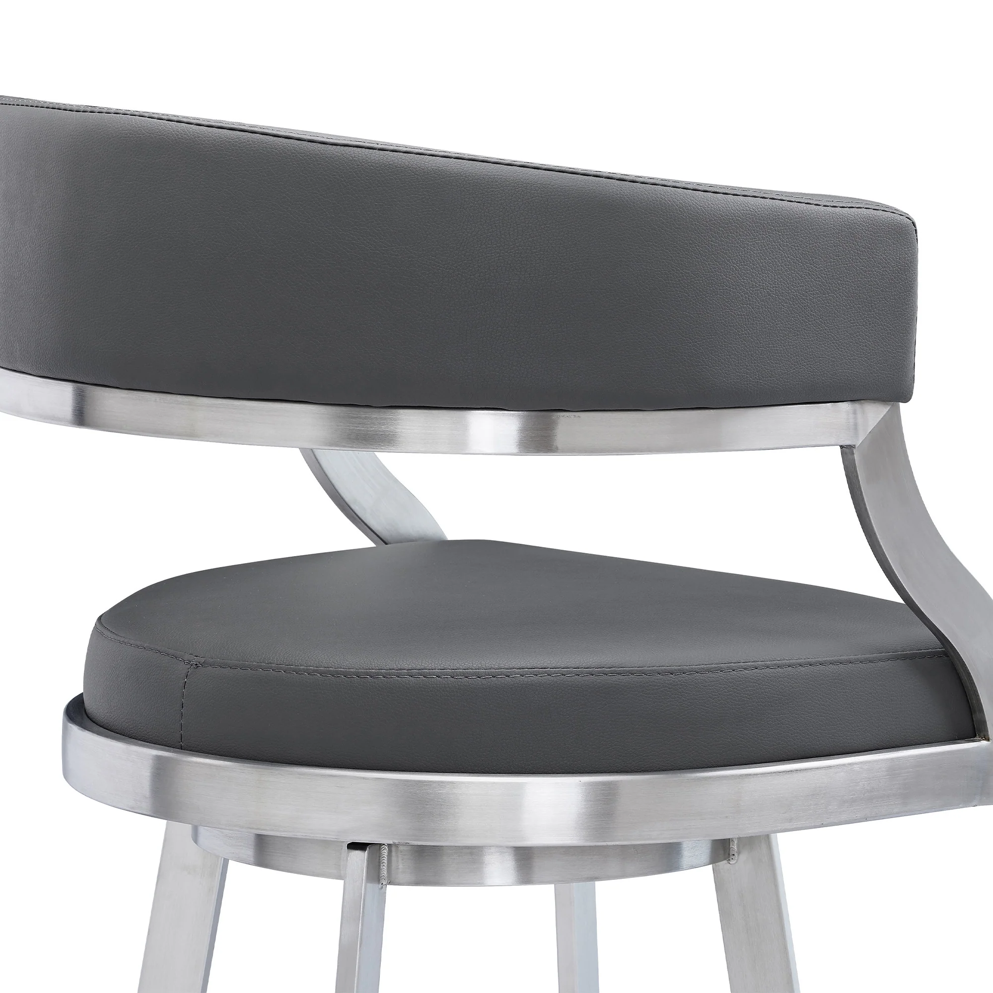 30" Gray And Silver Faux Leather And Iron Swivel Low Back Bar Height Bar Chair - Image 4