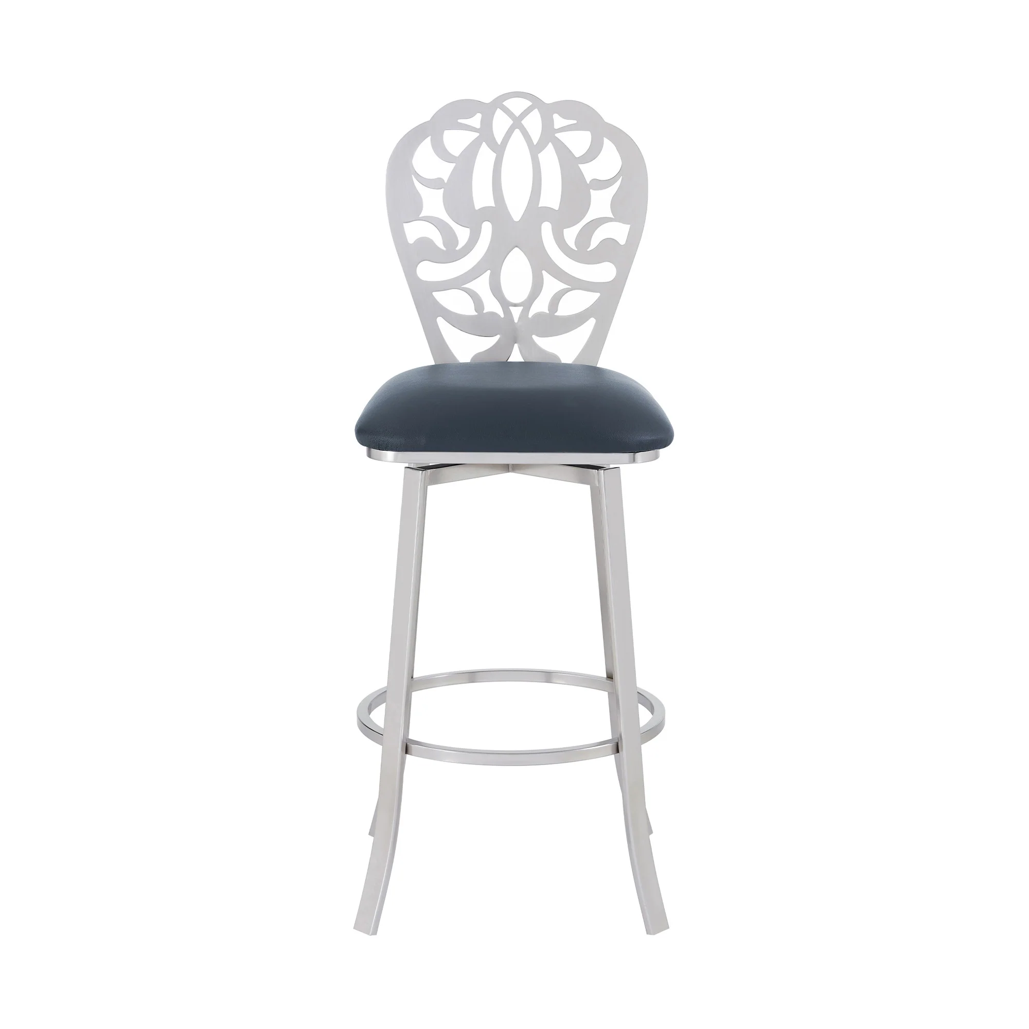 30" Gray And Silver Iron Swivel Bar Height Bar Chair - Image 2