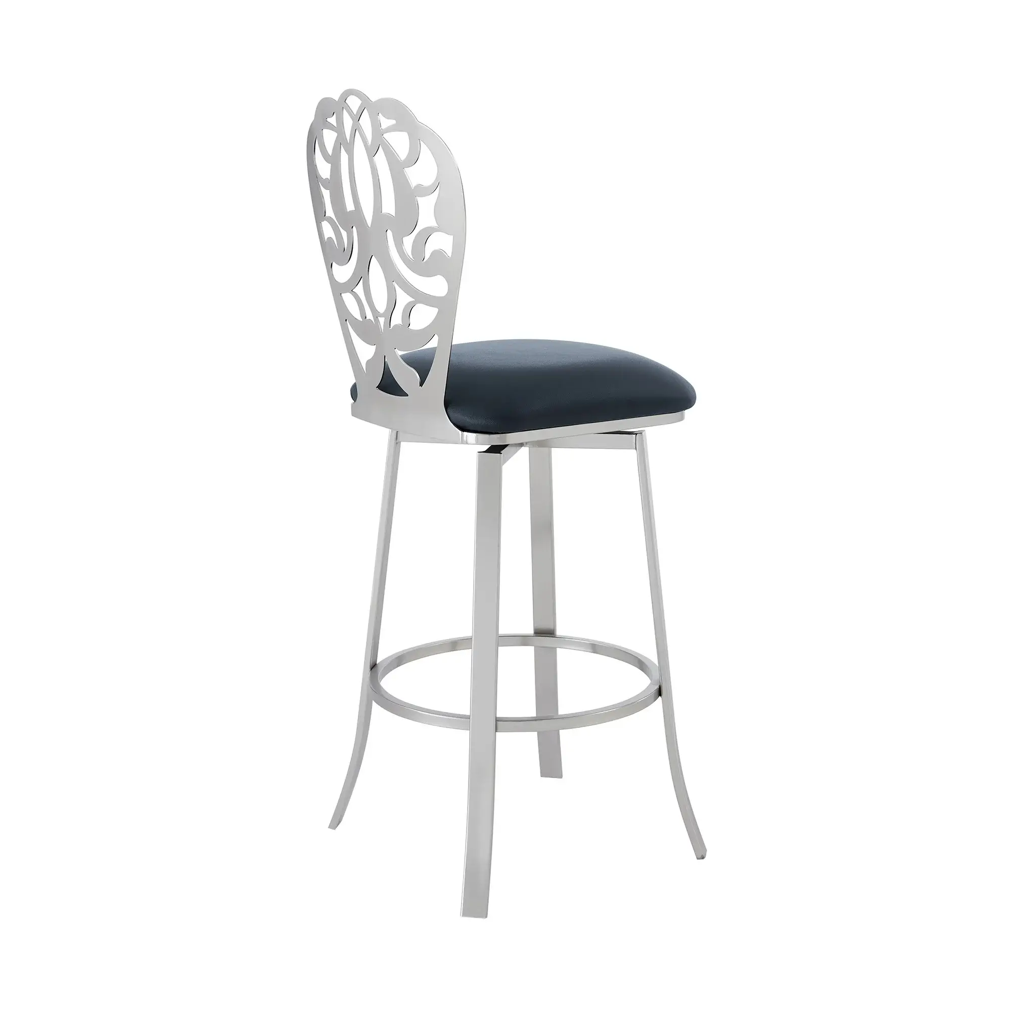 30" Gray And Silver Iron Swivel Bar Height Bar Chair - Image 3