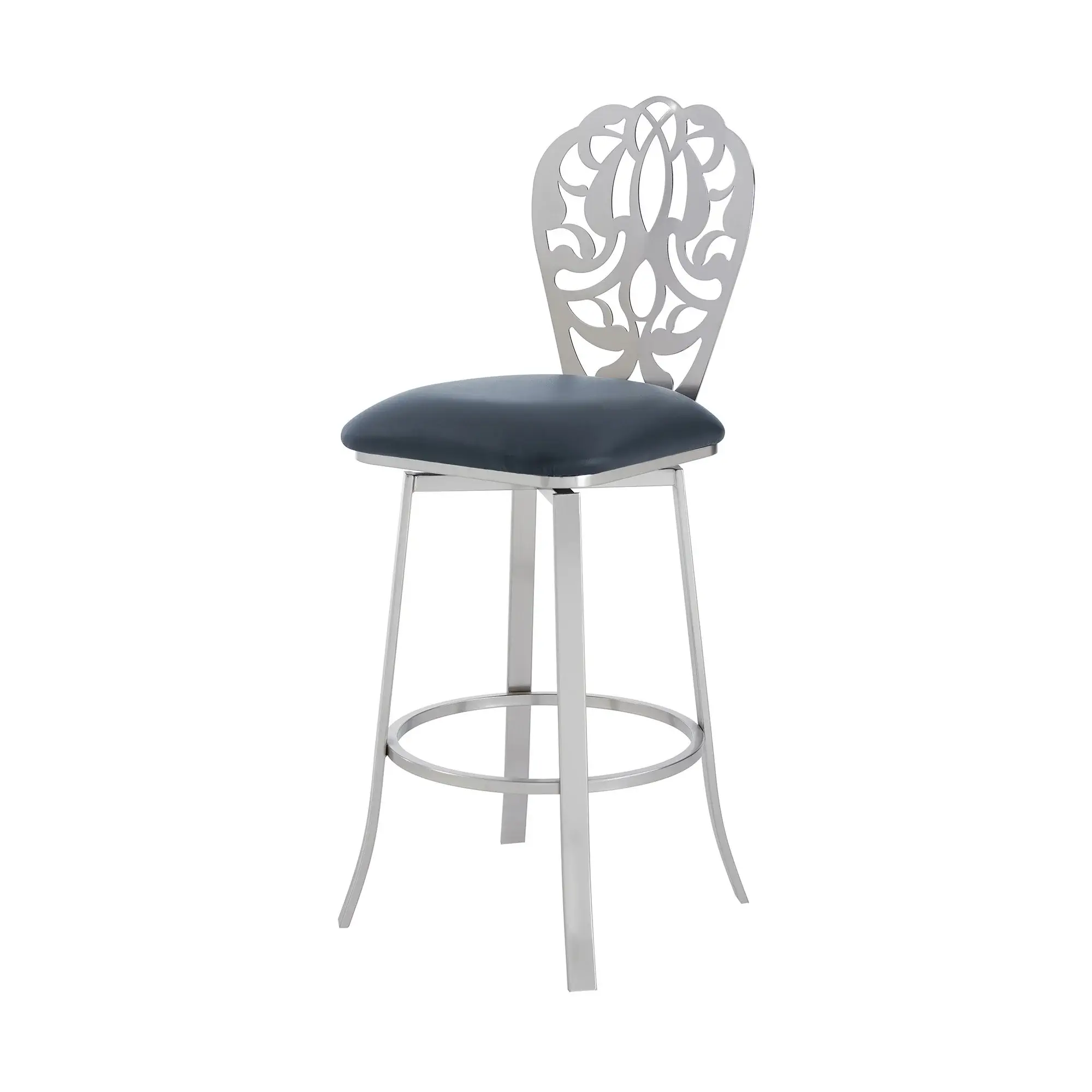 30" Gray And Silver Iron Swivel Bar Height Bar Chair - Image 5