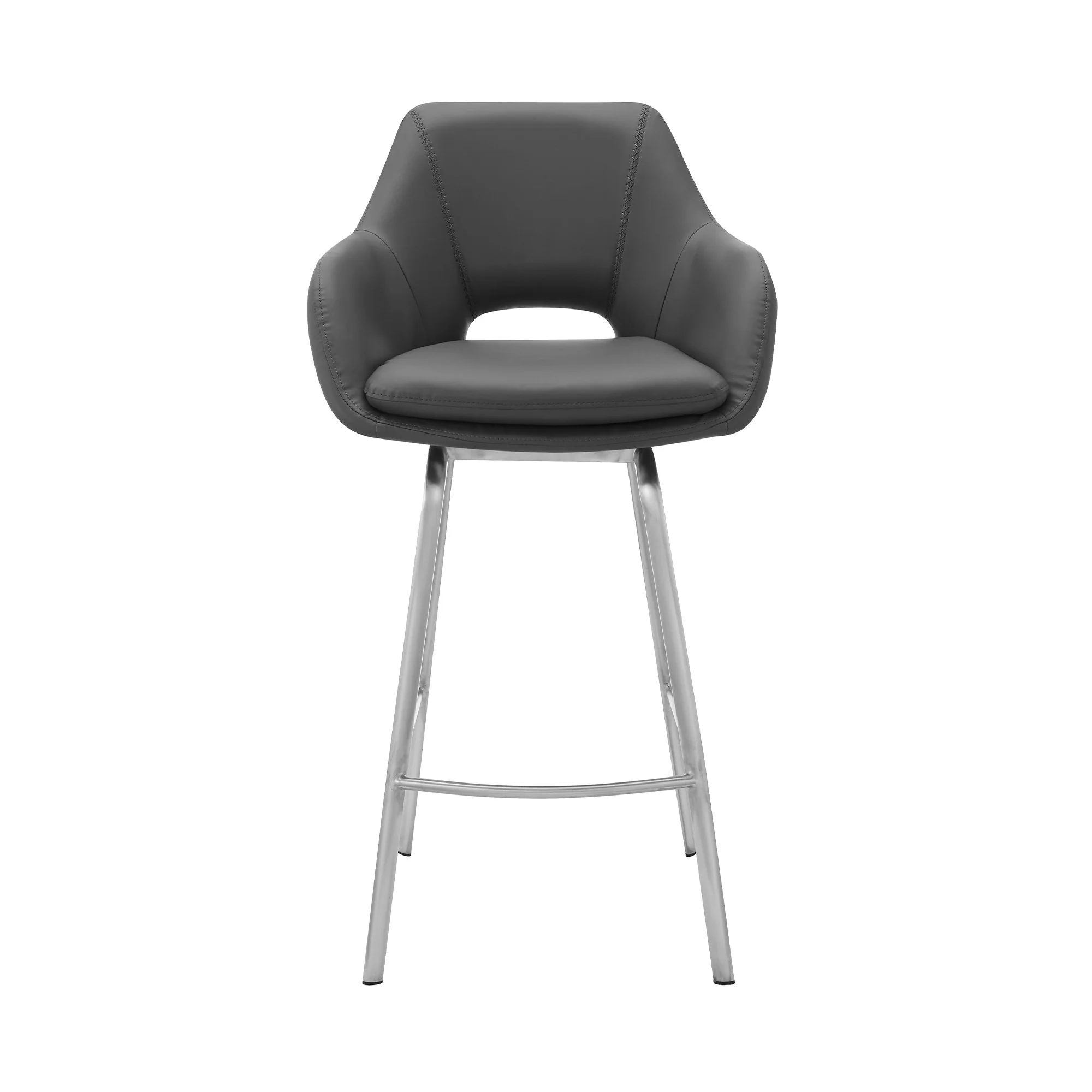 30" Gray And Silver Iron Swivel Low Back Bar Height Bar Chair - Image 2
