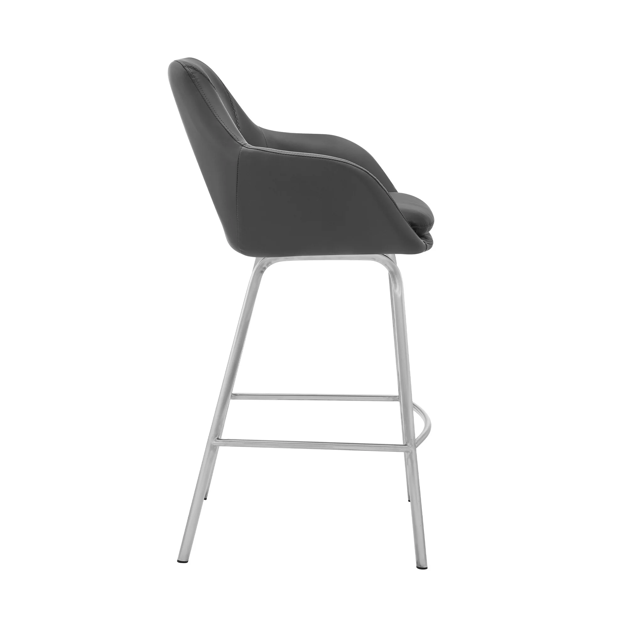 30" Gray And Silver Iron Swivel Low Back Bar Height Bar Chair - Image 3
