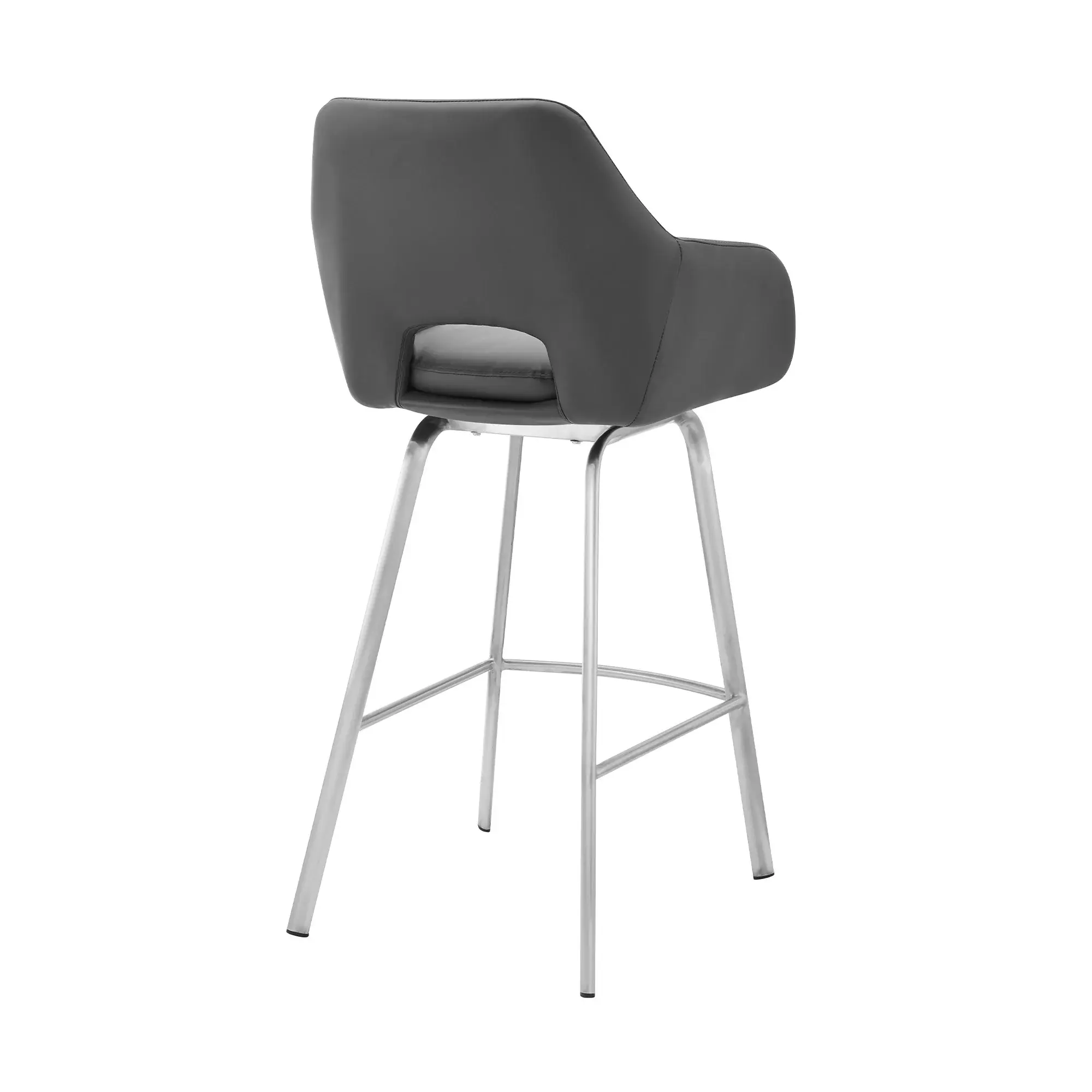 30" Gray And Silver Iron Swivel Low Back Bar Height Bar Chair - Image 4