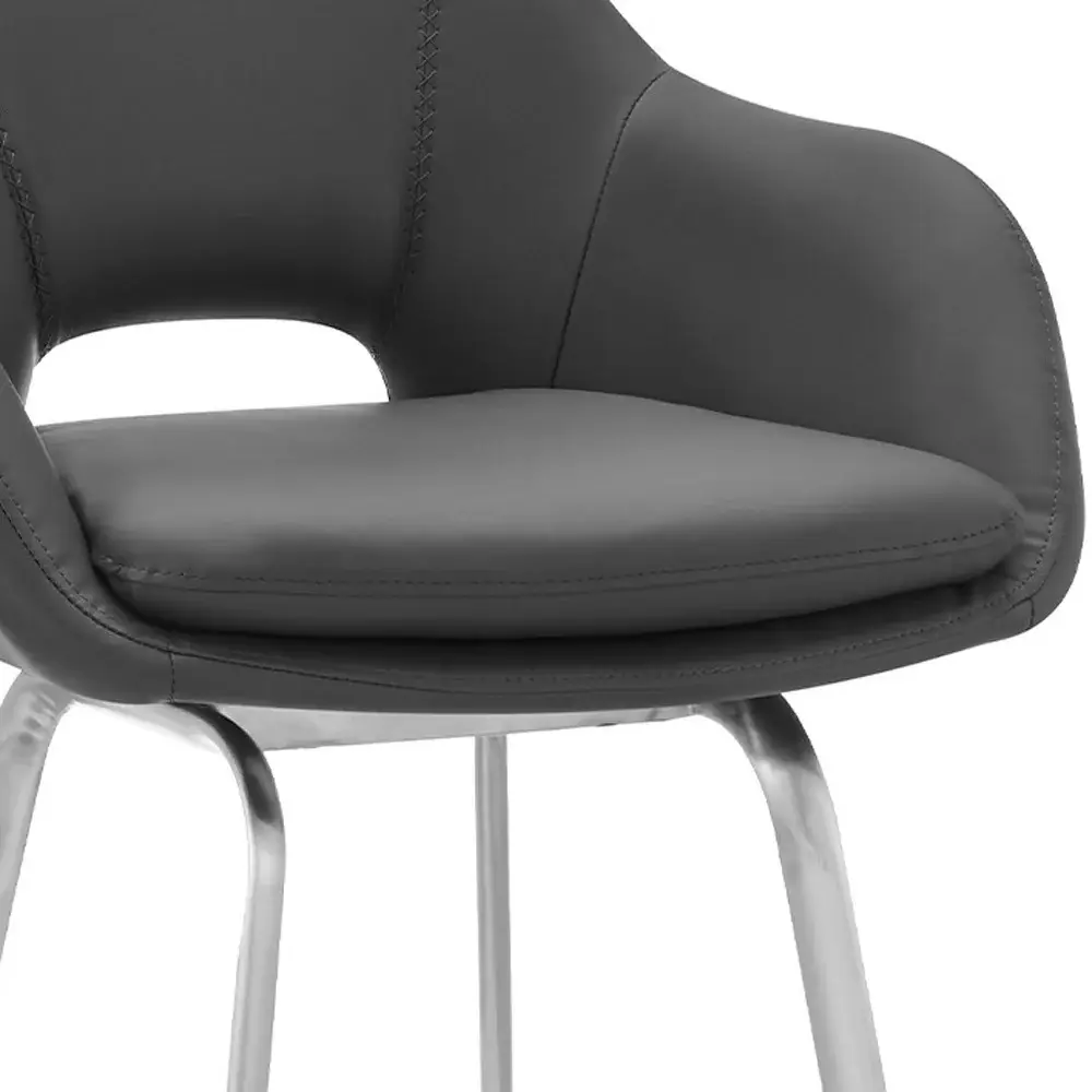 30" Gray And Silver Iron Swivel Low Back Bar Height Bar Chair - Image 7