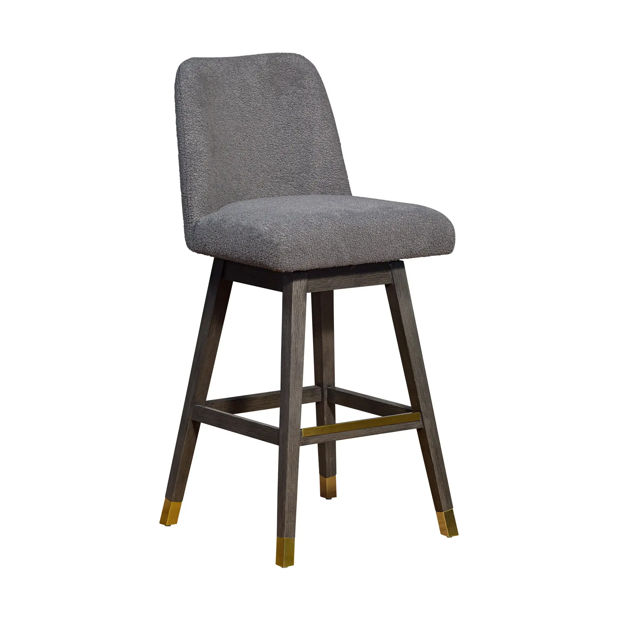 30" Gray Upholstered And Solid Wood Swivel Bar Height Bar Chair - Image 2