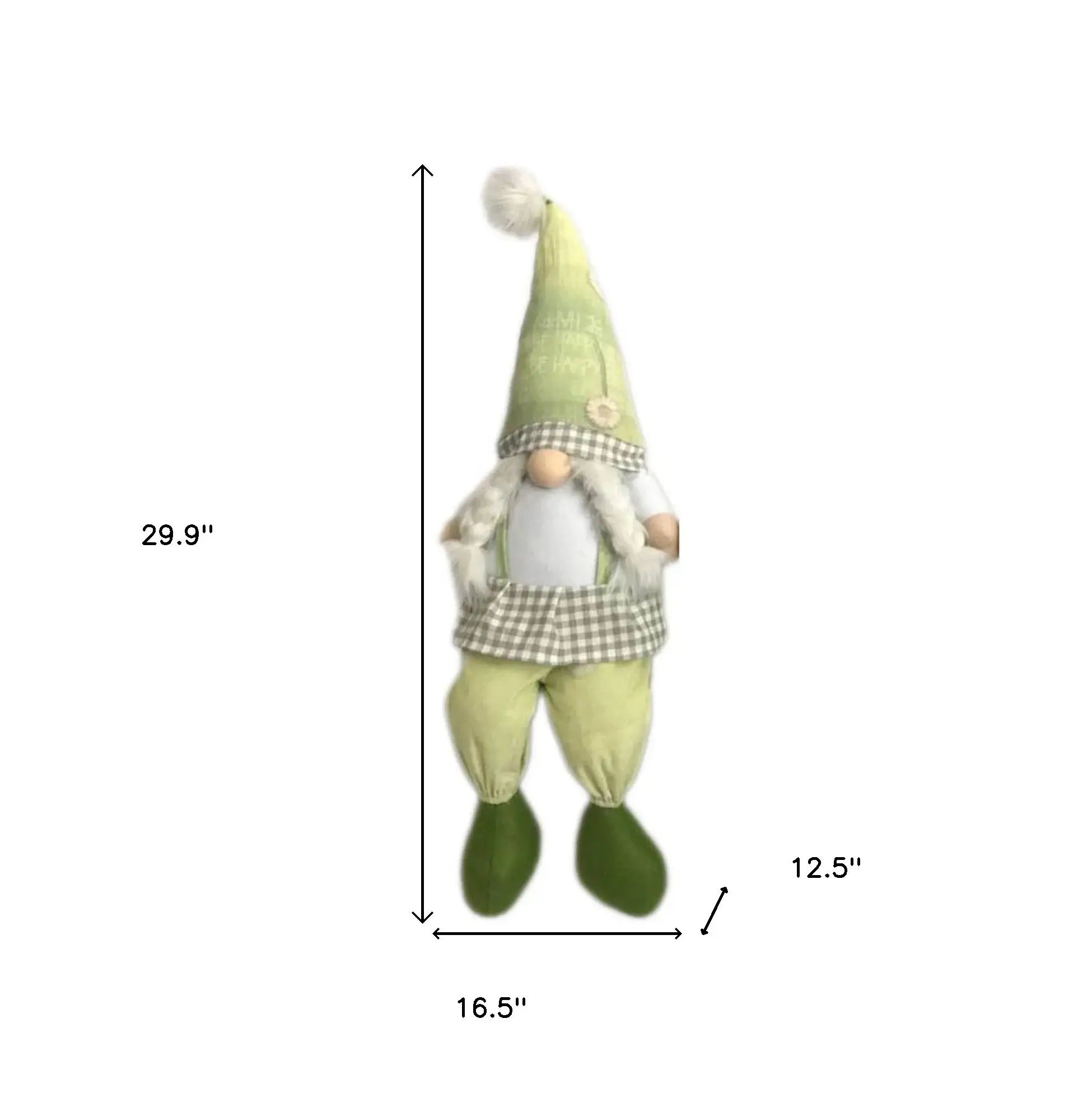 30" Green and White Fabric Sitting Gnome - Image 6
