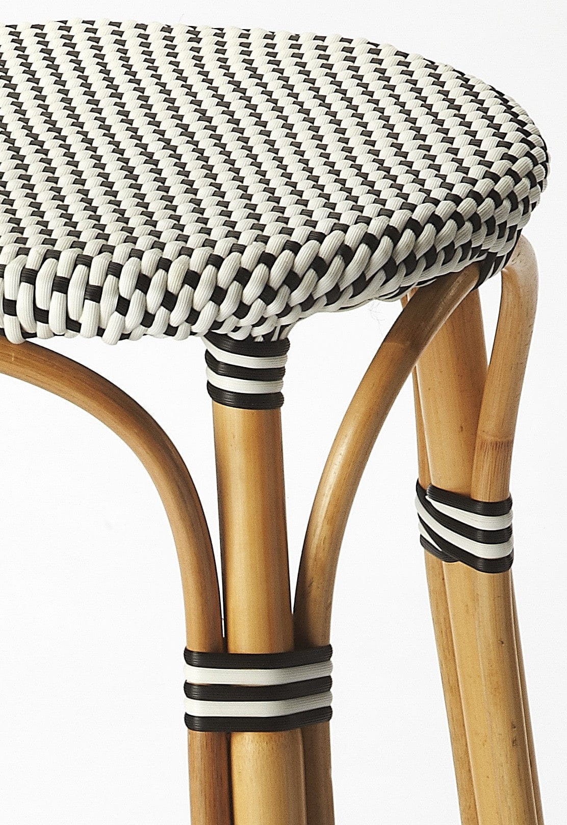 30" Natural Black and White Rattan Backless Bar Height Bar Chair - Image 3