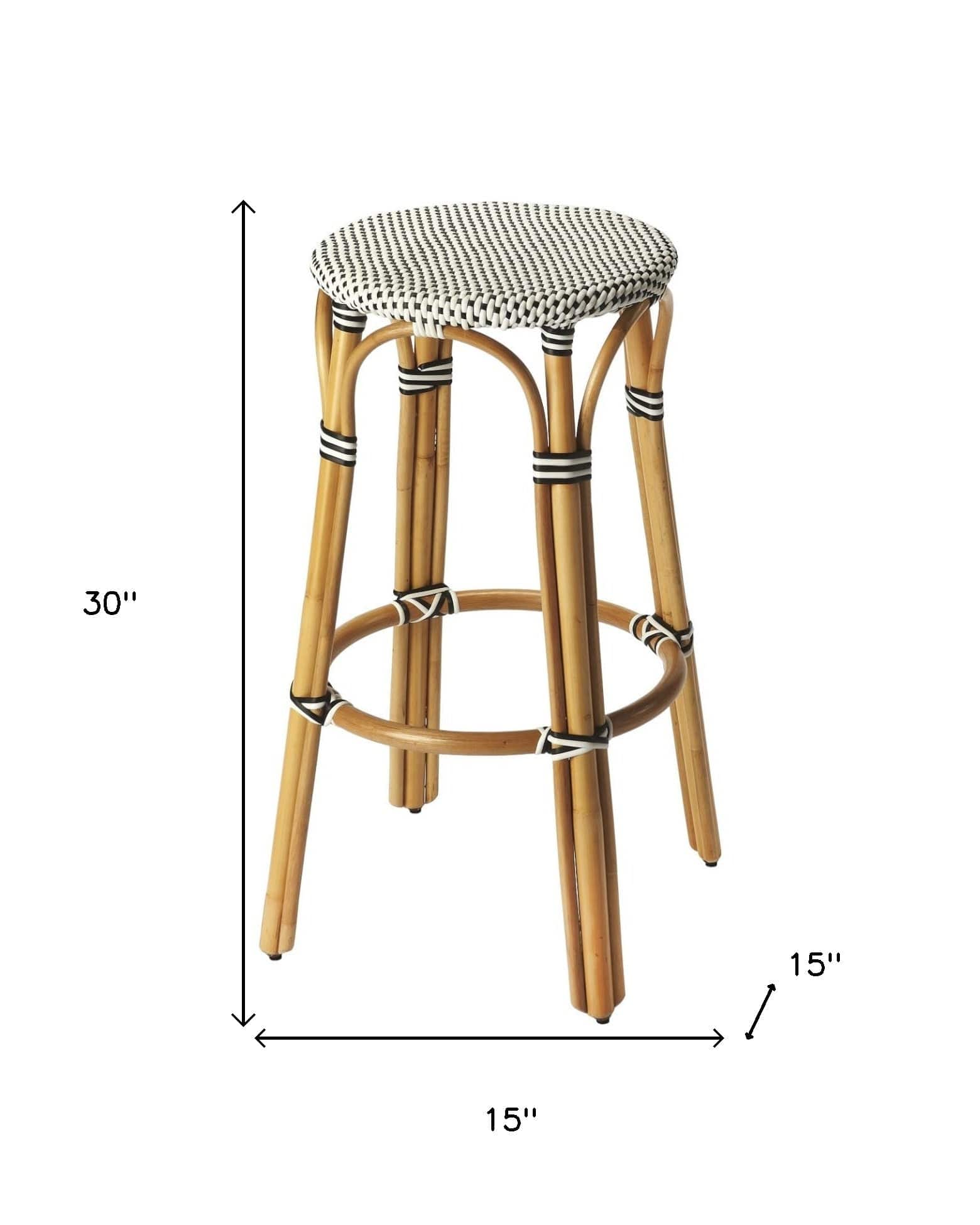 30" Natural Black and White Rattan Backless Bar Height Bar Chair - Image 4