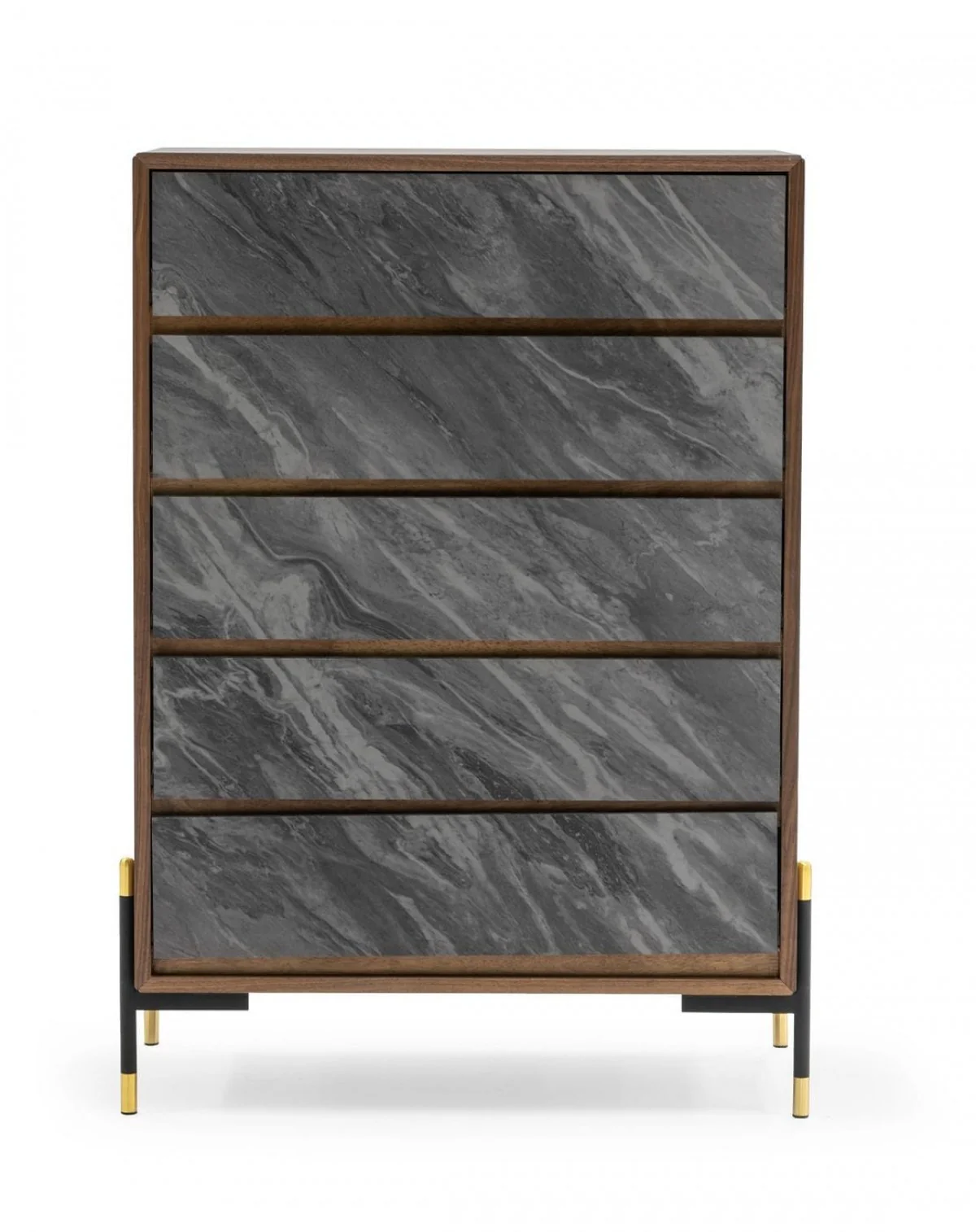 30" Walnut And Grey Manufactured Wood Five Drawer Chest - Image 2