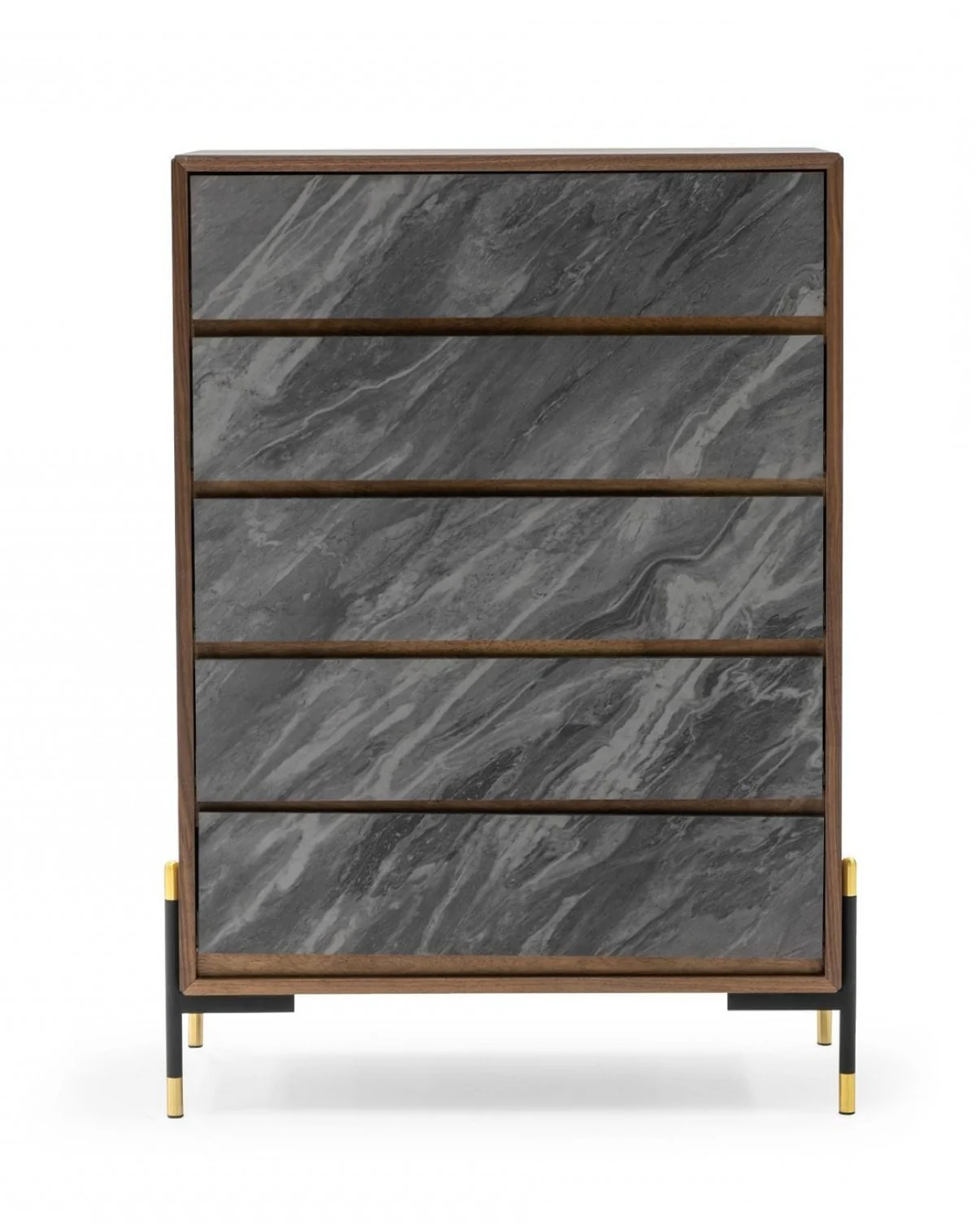 30" Walnut And Grey Manufactured Wood Five Drawer Chest - Image 3