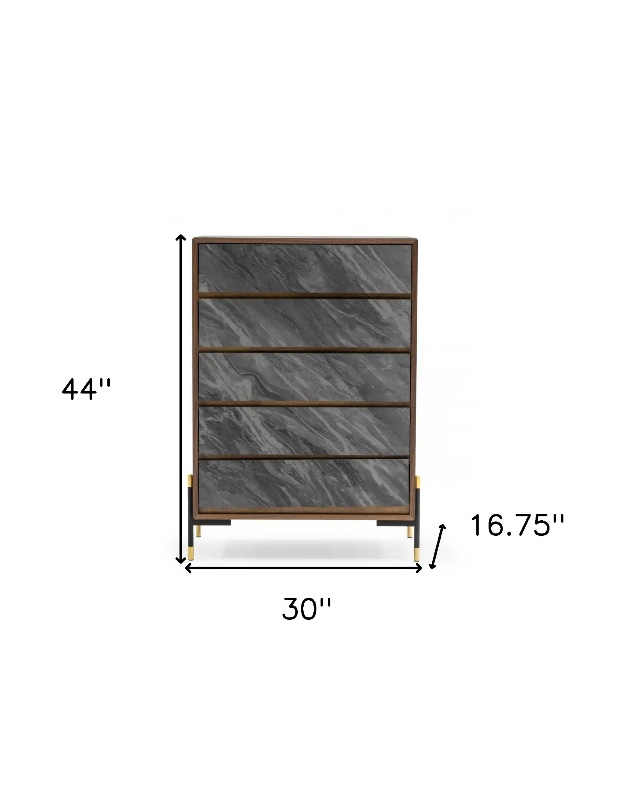 30" Walnut And Grey Manufactured Wood Five Drawer Chest - Image 6